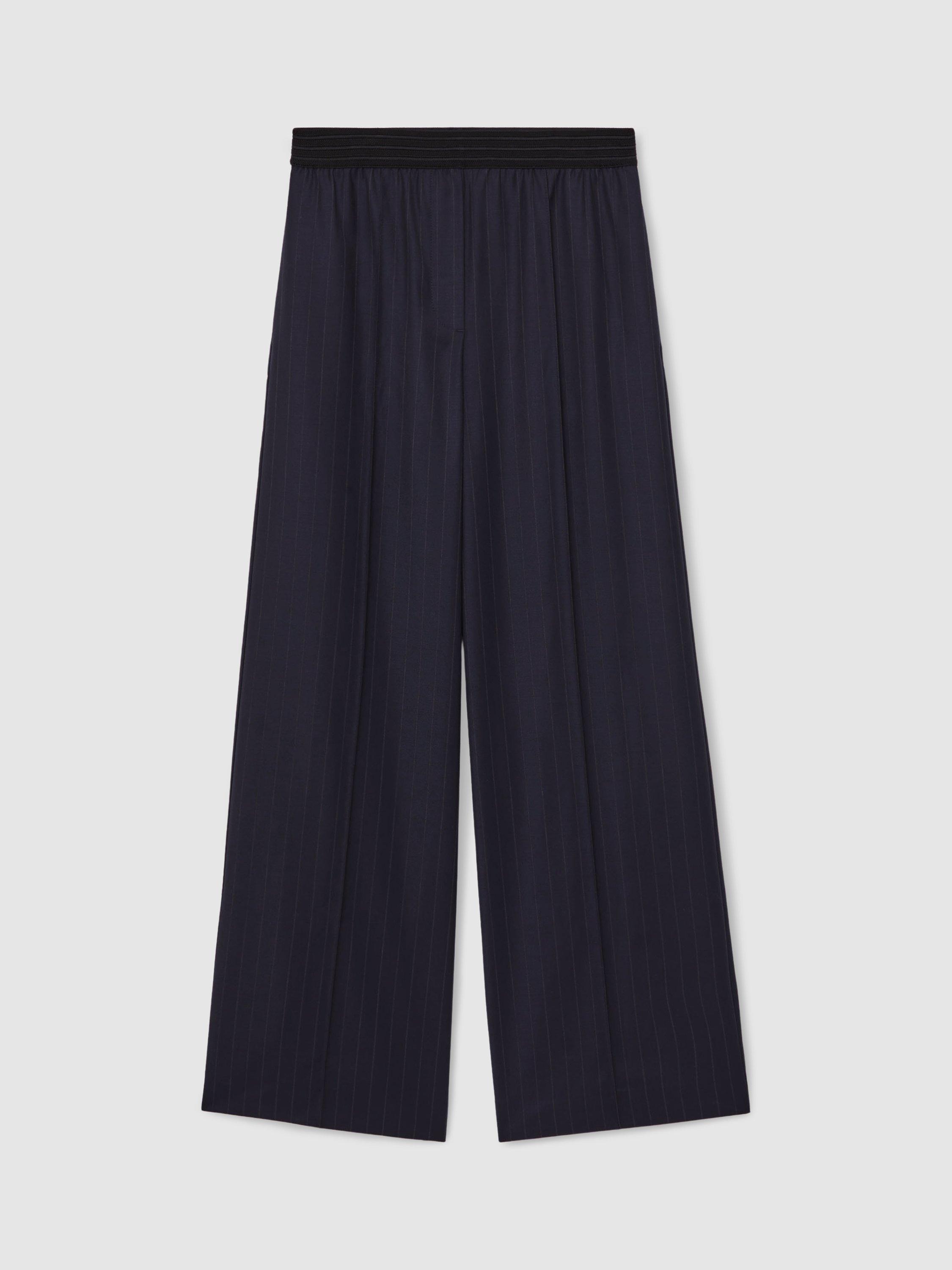 Product image 3 of 5, which shows Reiss Neave Pinstripe Wool Blend Trousers, Navy, 14R