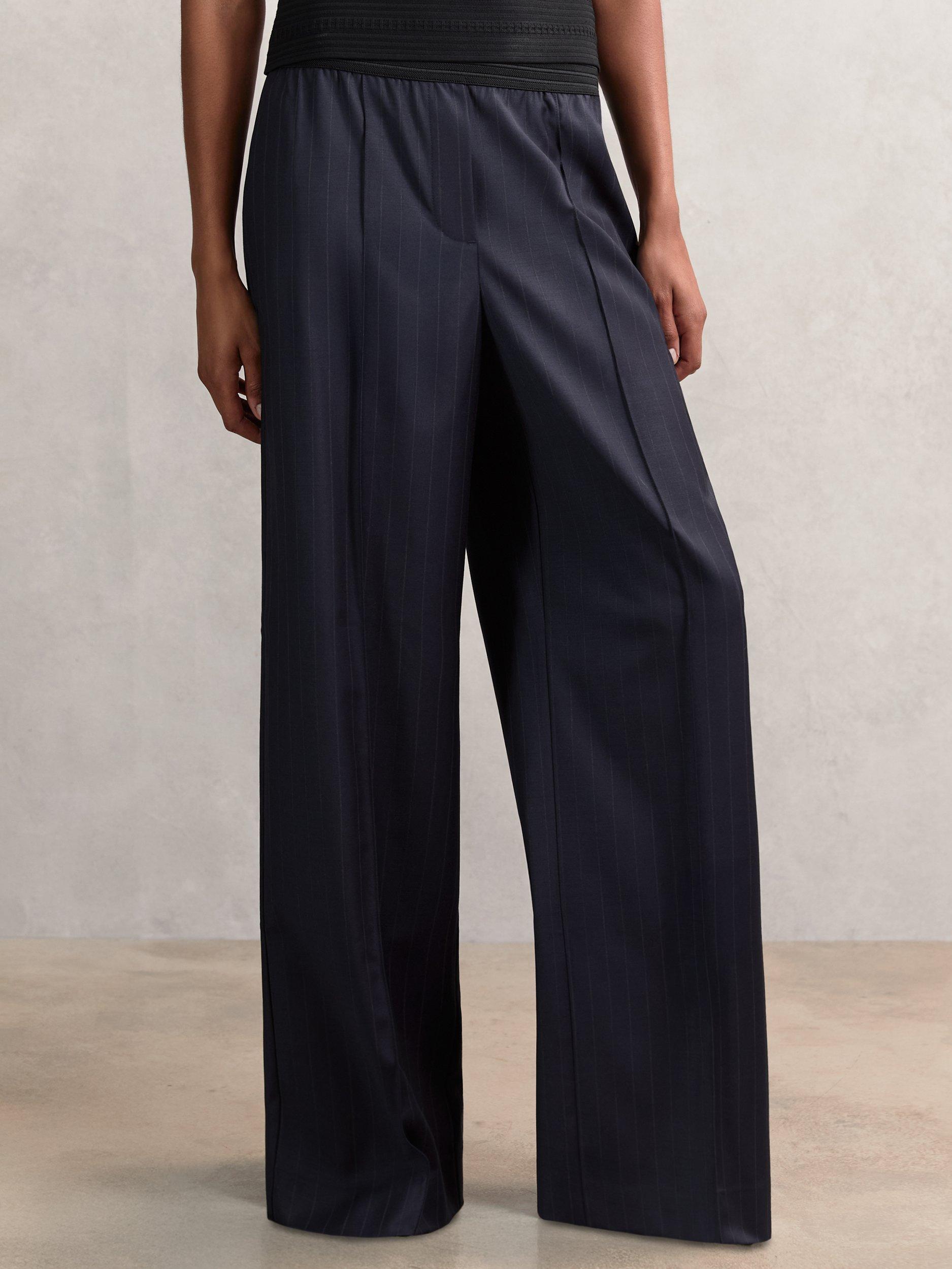 Product image 4 of 5, which shows Reiss Neave Pinstripe Wool Blend Trousers, Navy, 14R