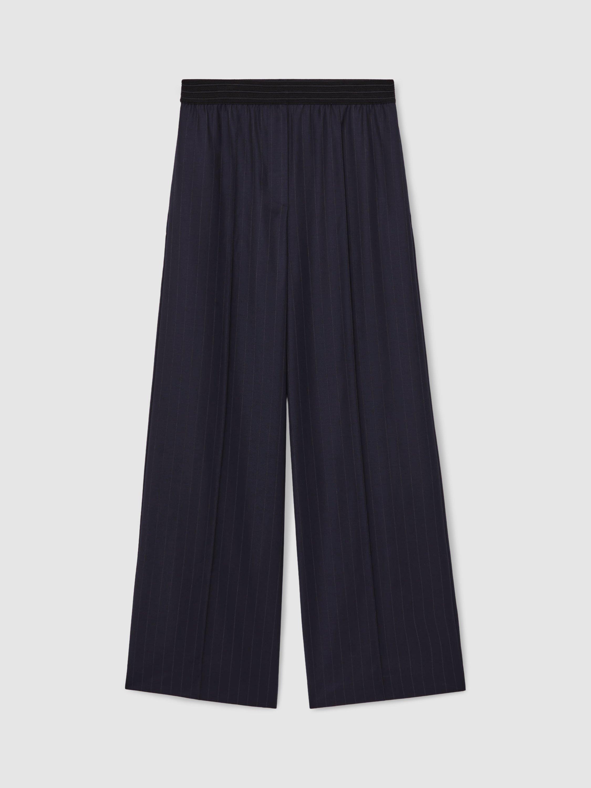Product image 3 of 5, which shows Reiss Petite Neave Pinstripe Trousers, Navy, 12Pt