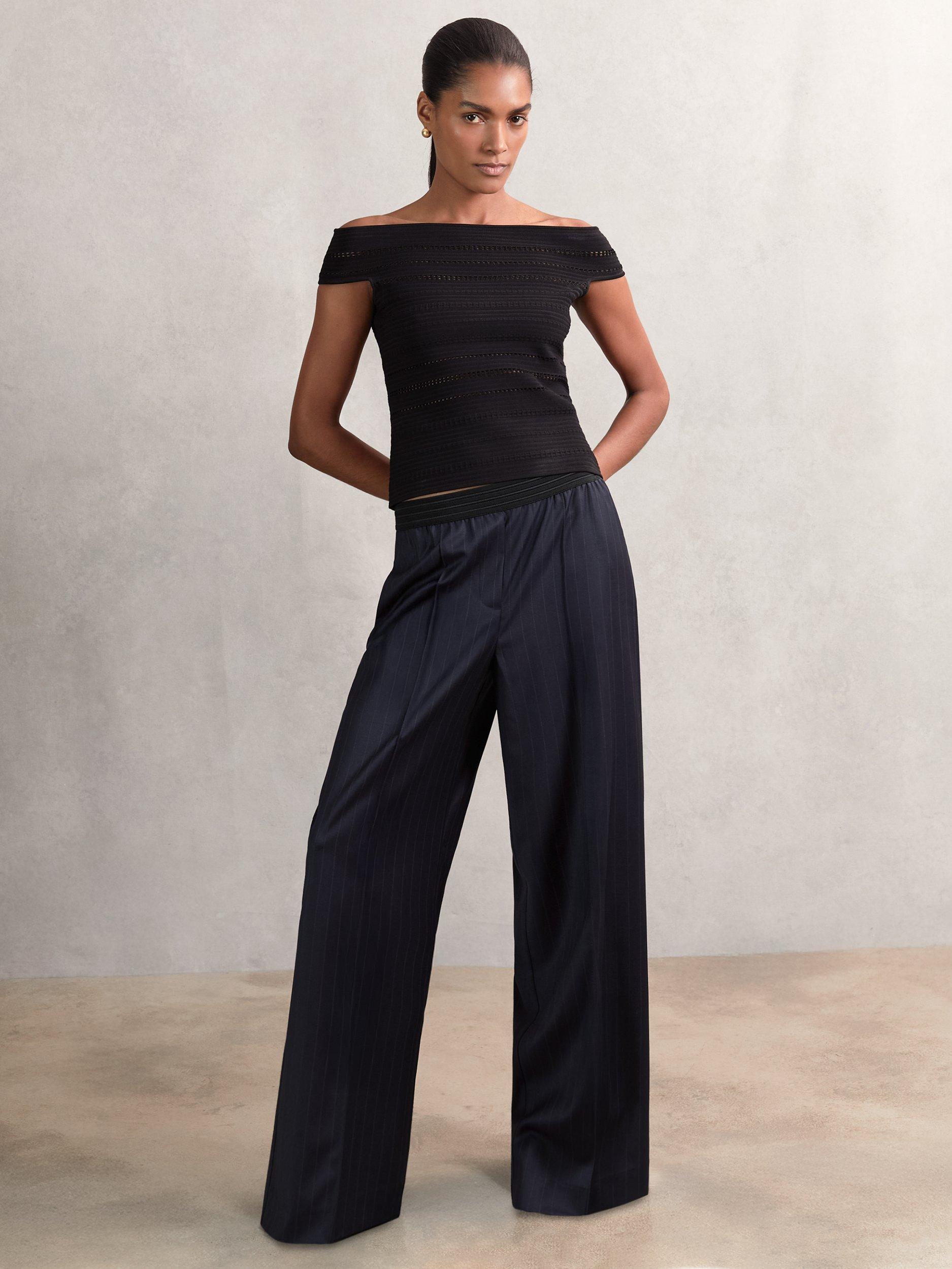 Product image 4 of 5, which shows Reiss Petite Neave Pinstripe Trousers, Navy, 12Pt