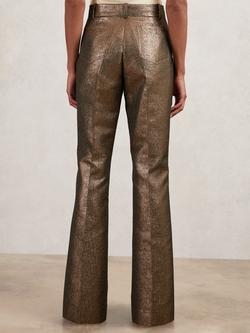 Reiss Sienna Petite Sparkle Patch Pocket Flared Trousers, Gold - view 2, Gold