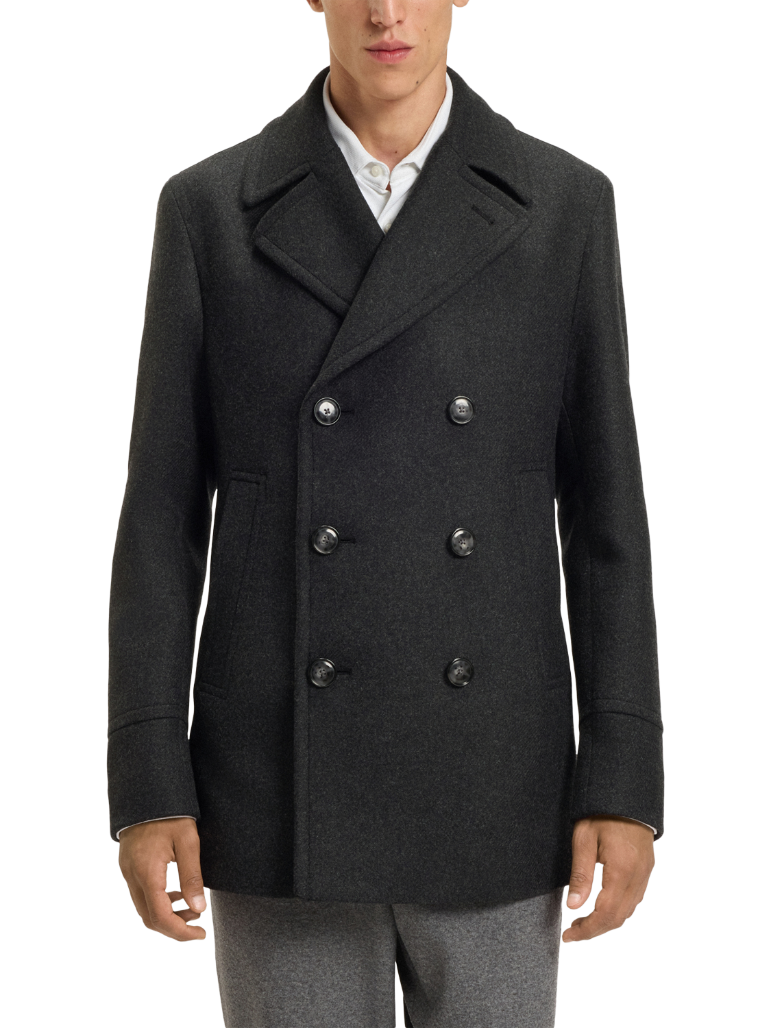 Product image 1 of 6, which shows HUGO BOSS BOSS Wool Blend Coat, Open Grey, 34R