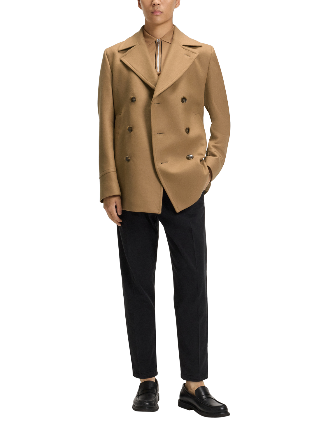 Product image 3 of 6, which shows HUGO BOSS BOSS Double Breasted Wool Blend Coat, Medium Beige, 34R