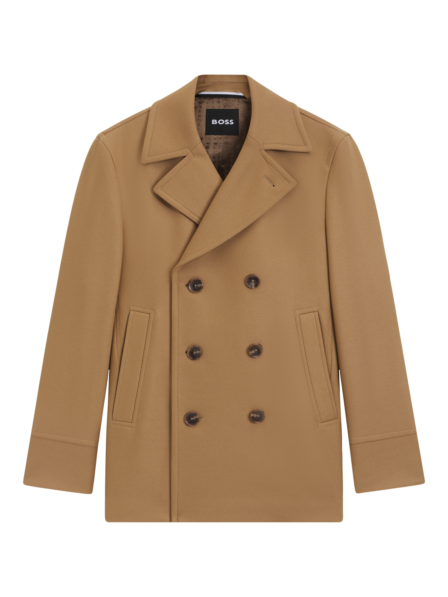 Product image 4 of 6, which shows HUGO BOSS BOSS Double Breasted Wool Blend Coat, Medium Beige, 34R