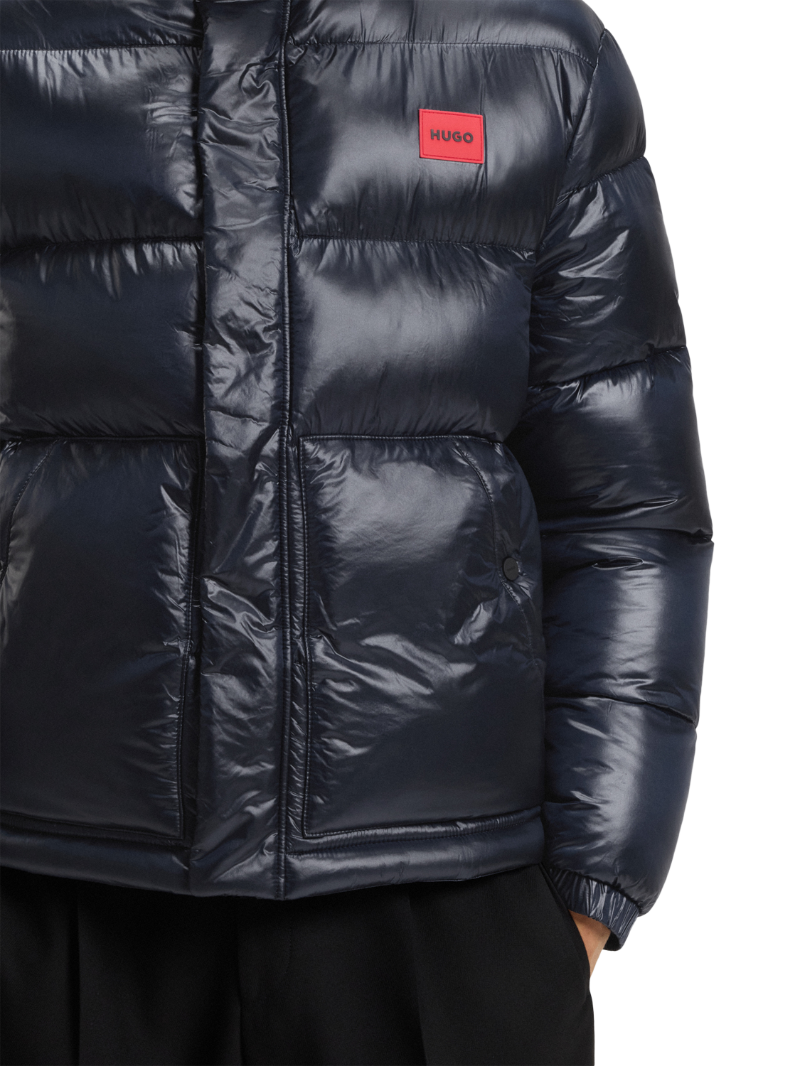 Product image 5 of 6, which shows HUGO BOSS HUGO Hooded Zip Front Puffer Jacket, Dark Blue, L