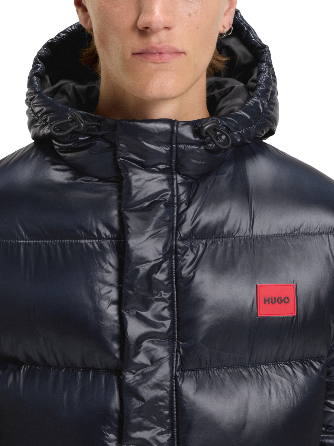 Product image 6 of 6, which shows HUGO BOSS HUGO Hooded Zip Front Puffer Jacket, Dark Blue, L