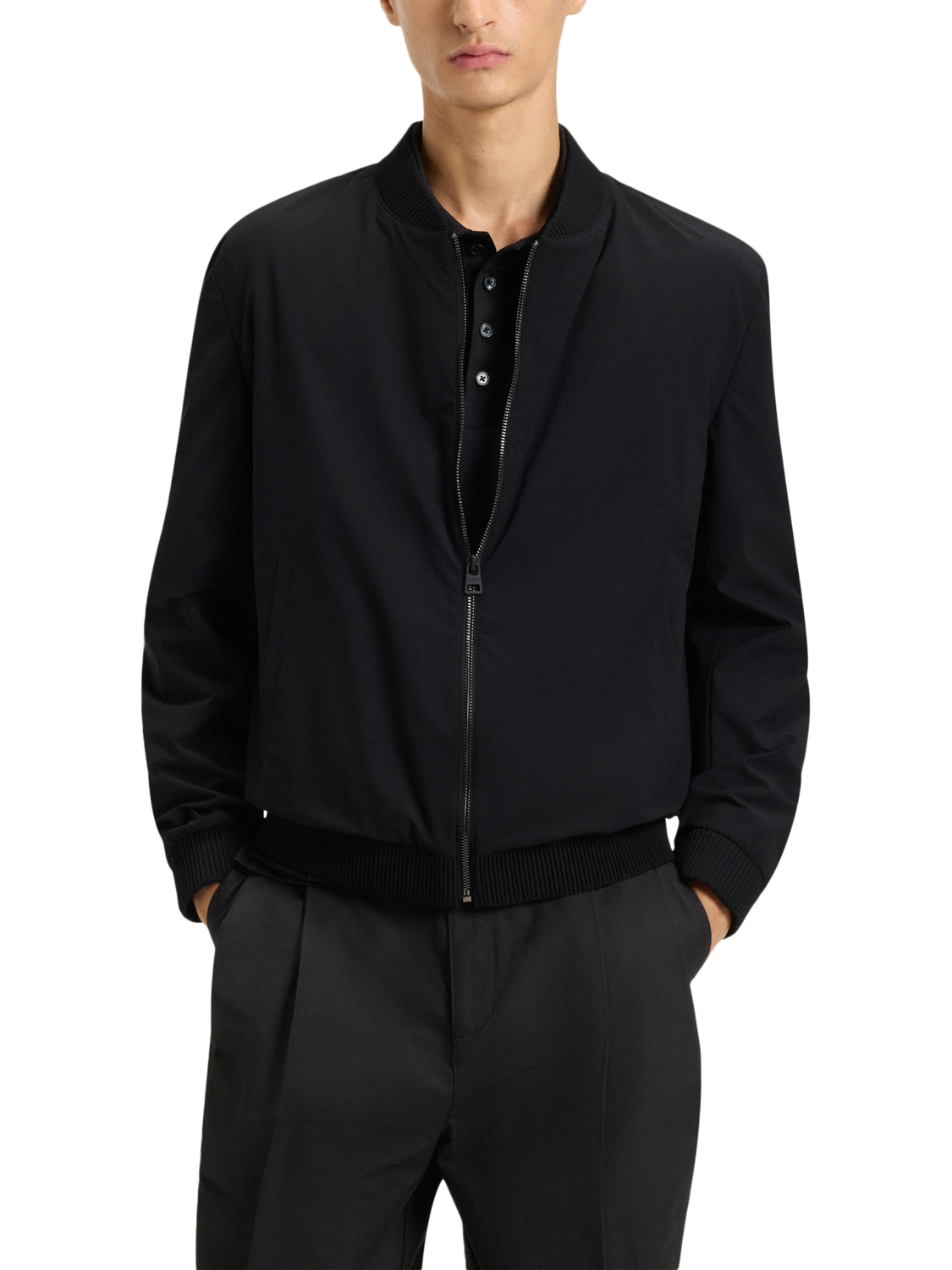 Product image 1 of 6, which shows HUGO BOSS HUGO Zip Front Bomber Jacket, Black, 38R