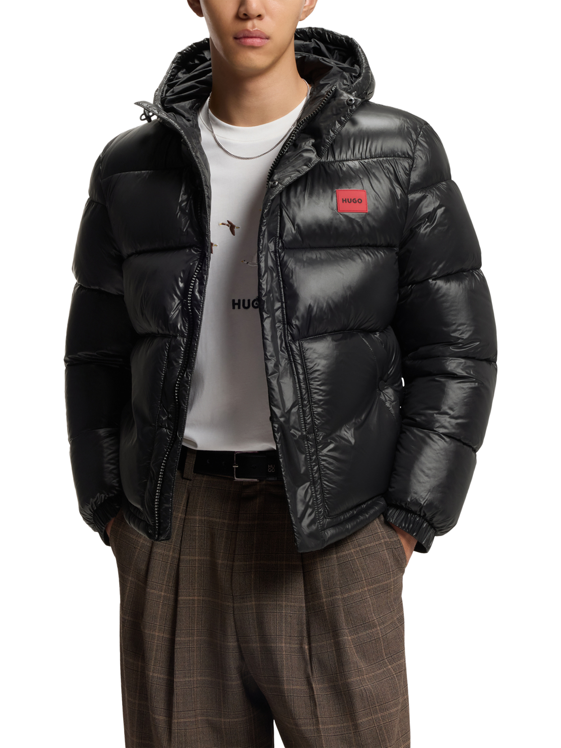 Product image 1 of 6, which shows HUGO Hooded Puffer Jacket, Black, XXL