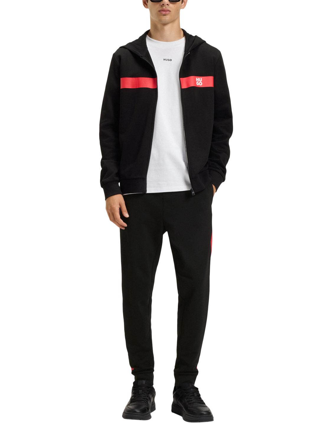 Product image 3 of 6, which shows HUGO Logo Tape Cotton Joggers, Black, L