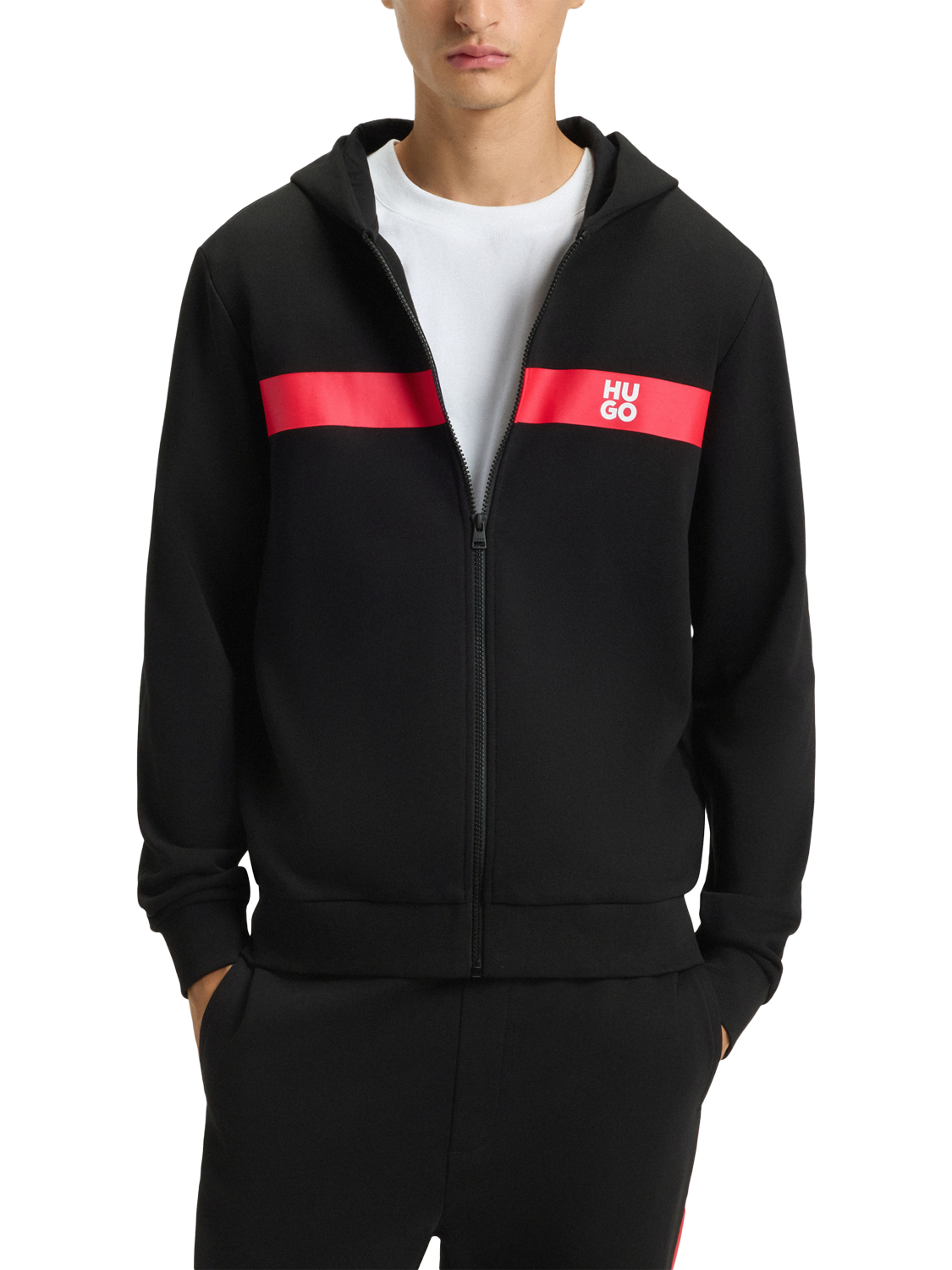 Product image 1 of 5, which shows HUGO Cotton Logo Tape Hoodie, Black, S