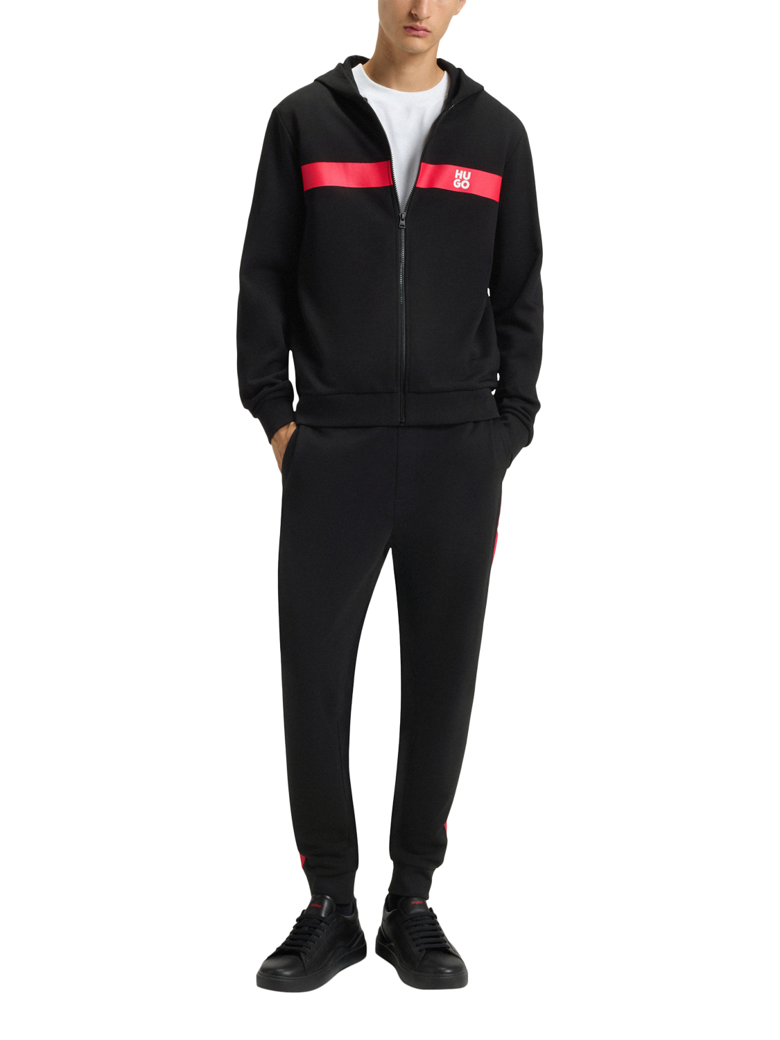 Product image 3 of 5, which shows HUGO Cotton Logo Tape Hoodie, Black, S