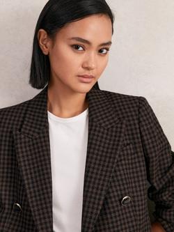 Reiss Ayla Wool Blend Double-Breasted Check Blazer, Brown/Multi - view 2, Brown/Multi
