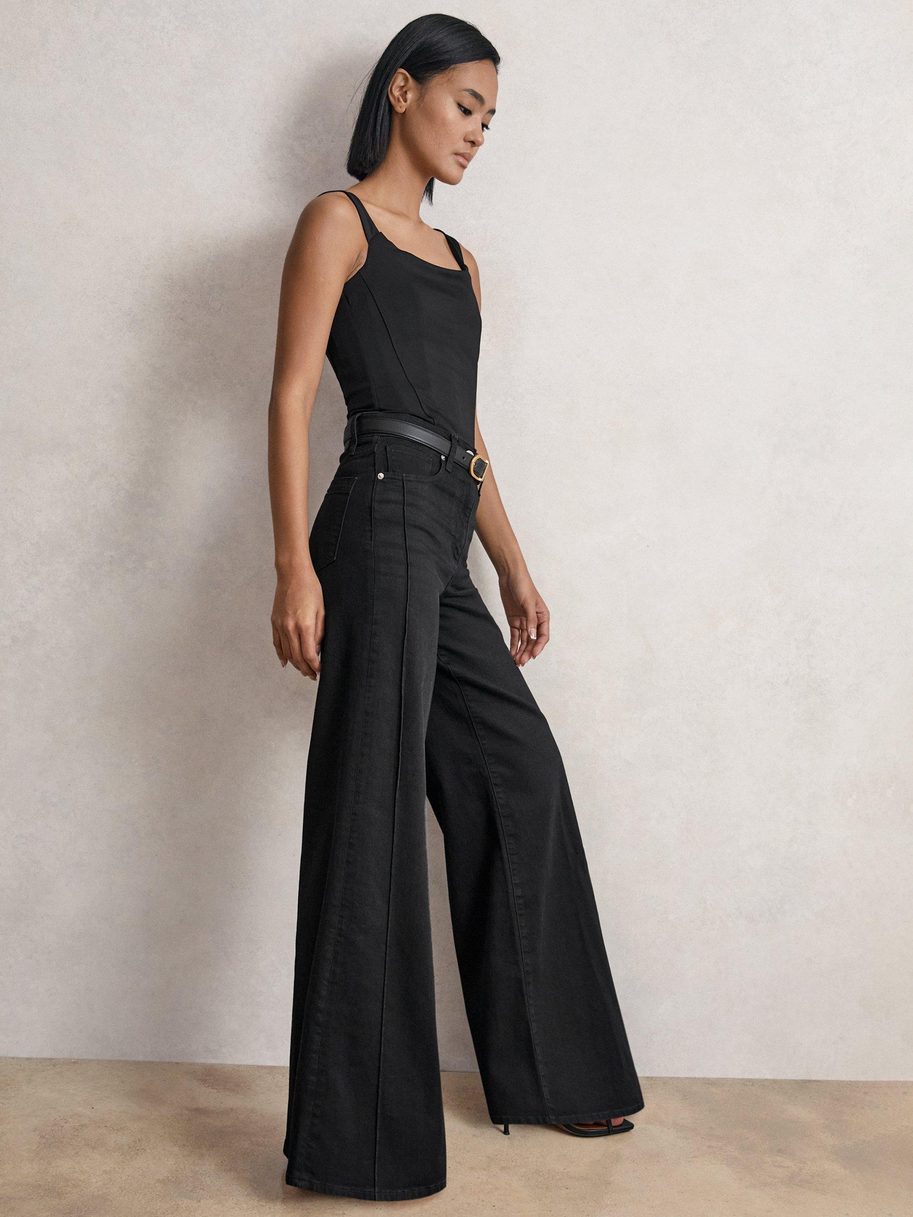 Product image 4 of 5, which shows Reiss Petite Heather Wide Leg Jeans, Black, 25Pt