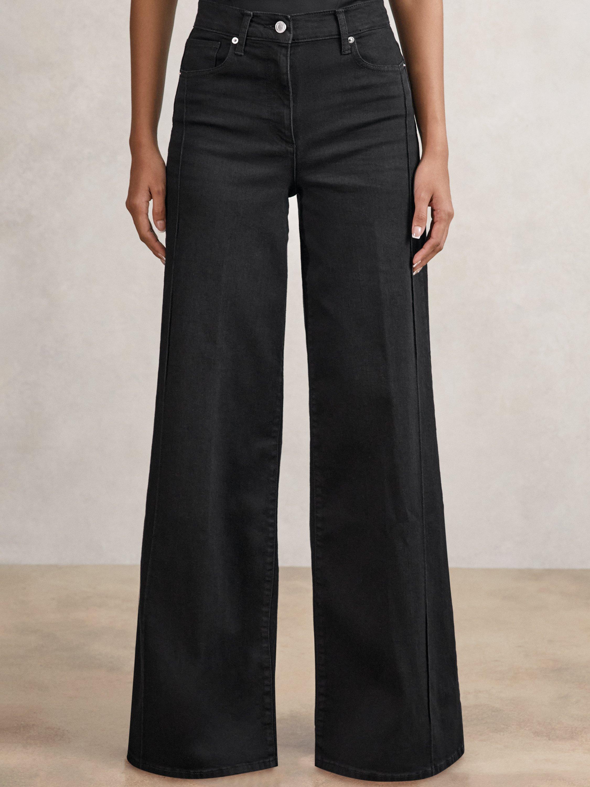 Product image 5 of 5, which shows Reiss Petite Heather Wide Leg Jeans, Black, 25Pt