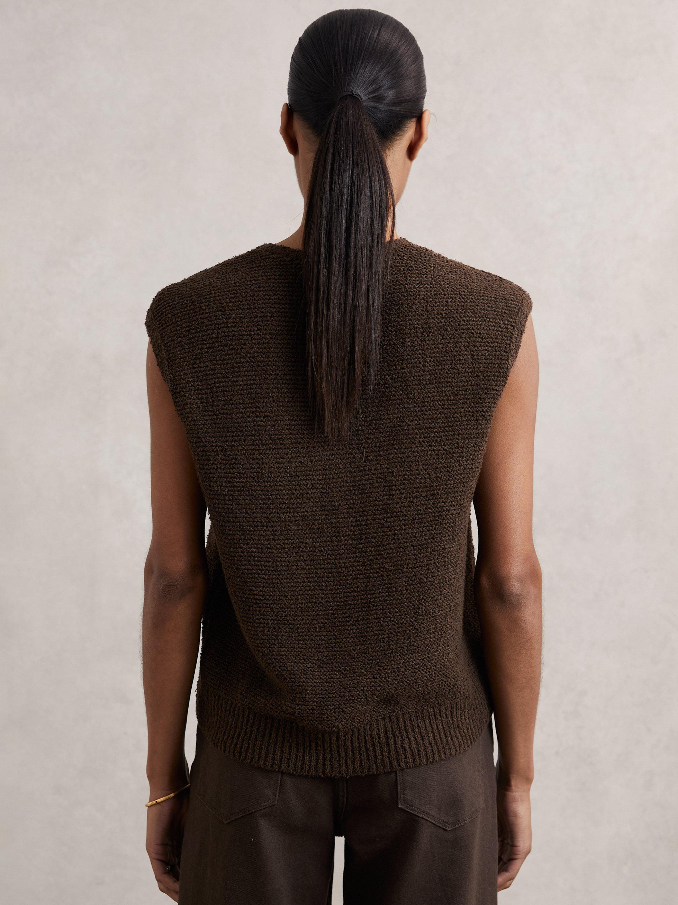 Product image 2 of 5, which shows Reiss Lily Textured Sleeveless Top, Chocolate Brown, S