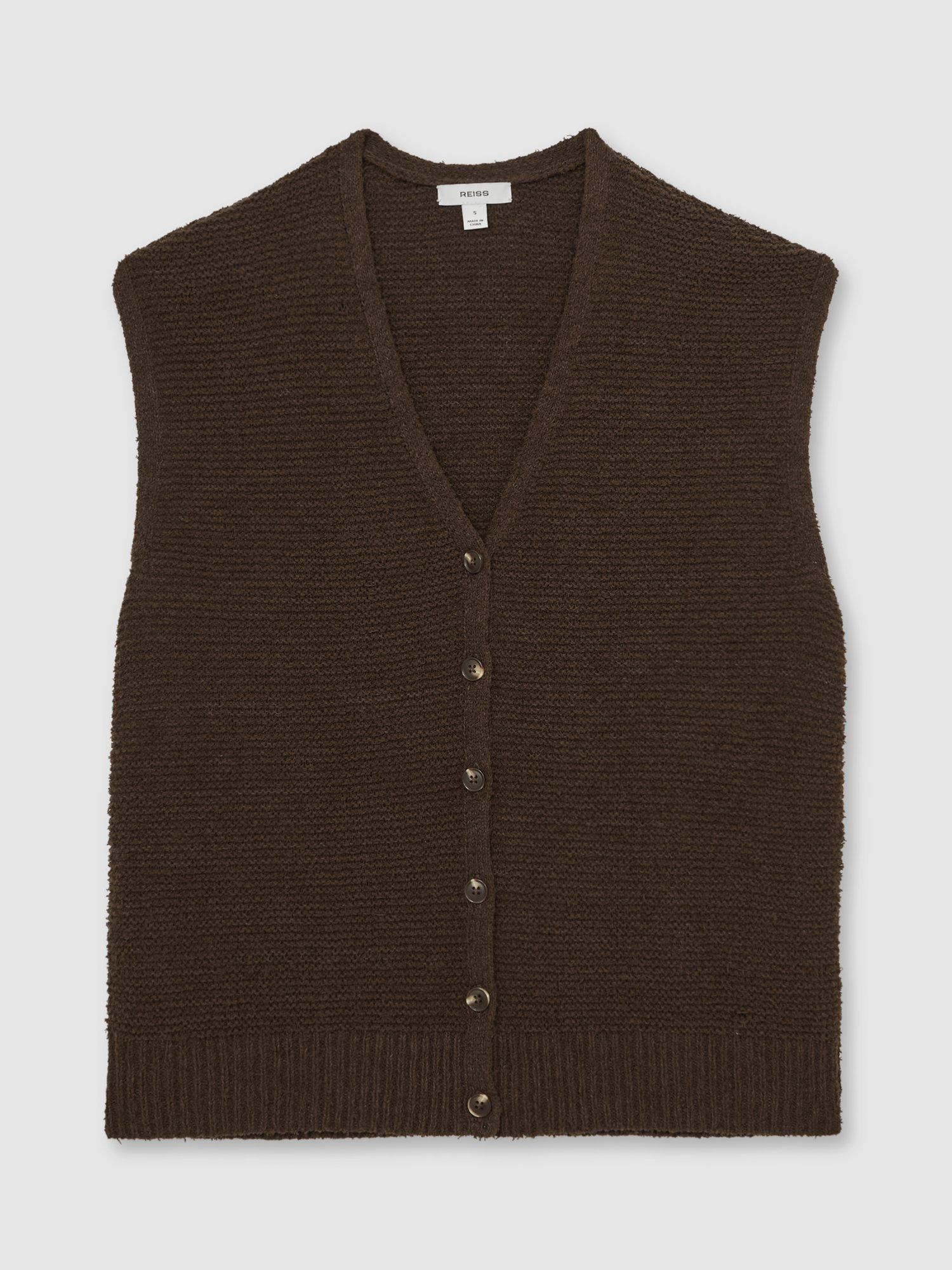 Product image 3 of 5, which shows Reiss Lily Textured Sleeveless Top, Chocolate Brown, S