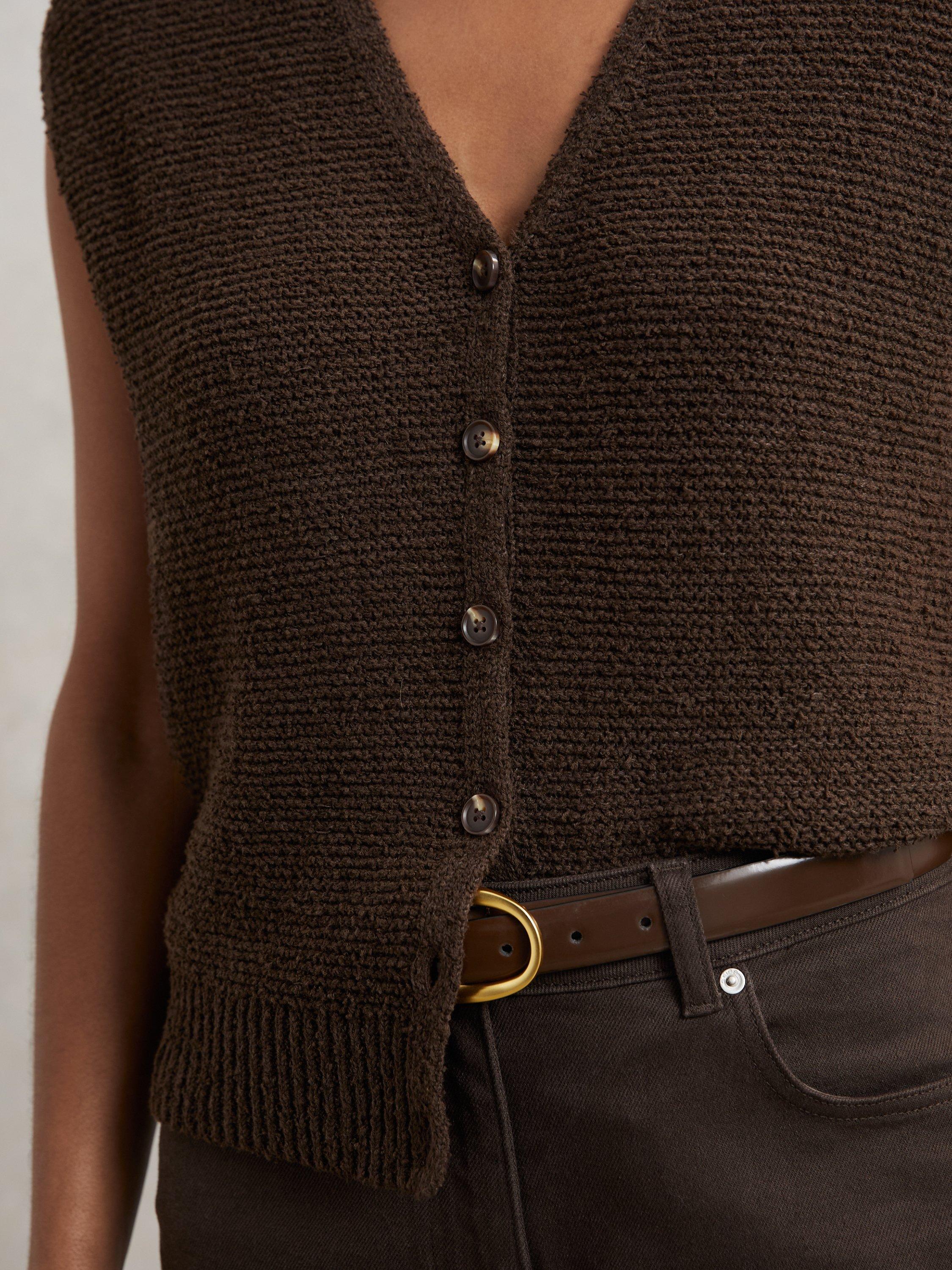 Product image 5 of 5, which shows Reiss Lily Textured Sleeveless Top, Chocolate Brown, S