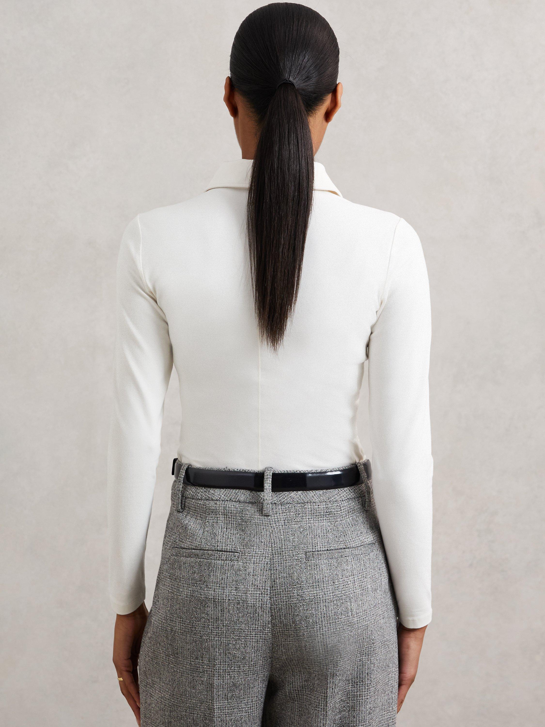Product image 2 of 5, which shows Reiss Novi Collared Long Sleeve Top, Ivory, 10