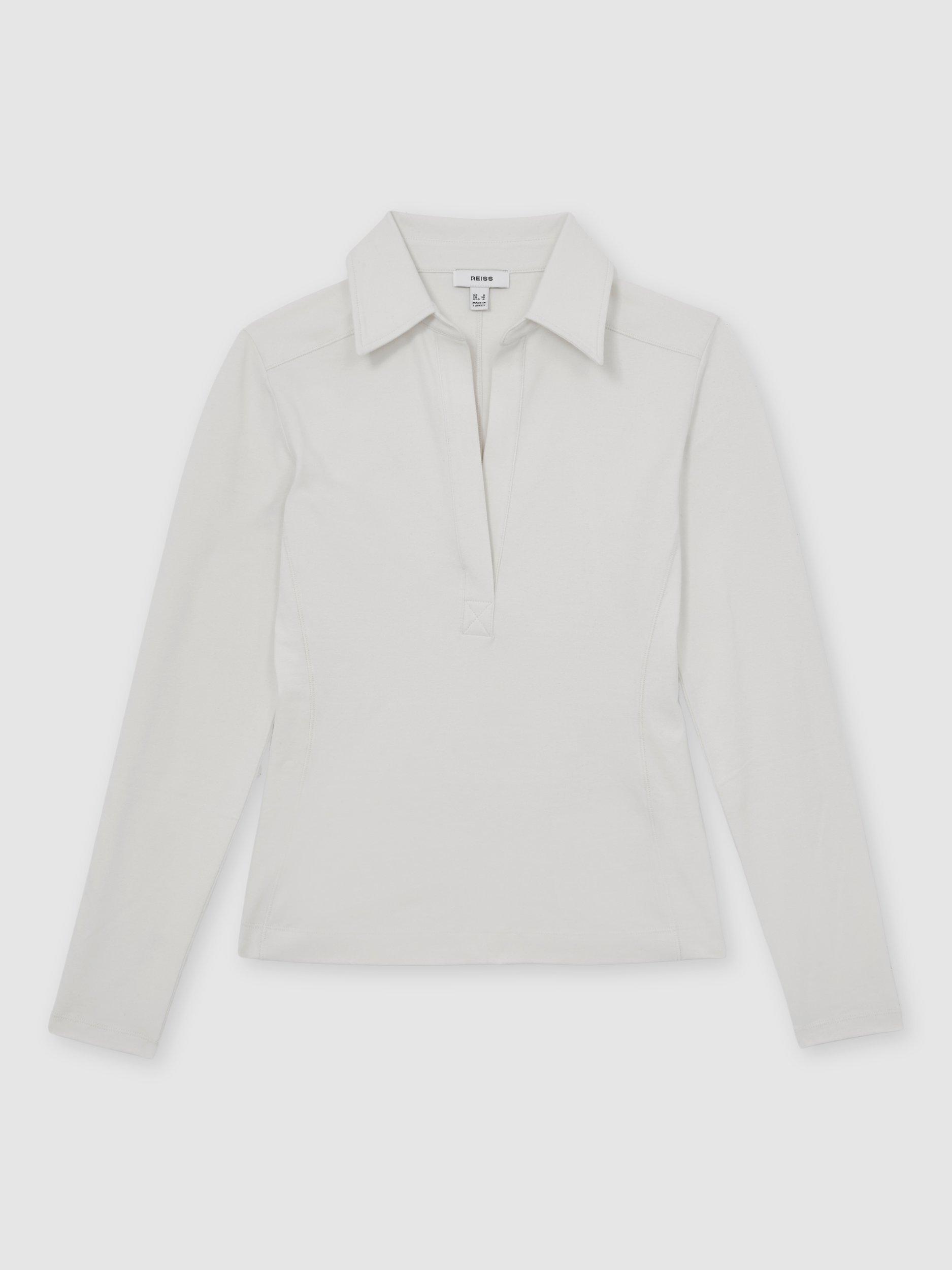 Product image 3 of 5, which shows Reiss Novi Collared Long Sleeve Top, Ivory, 10