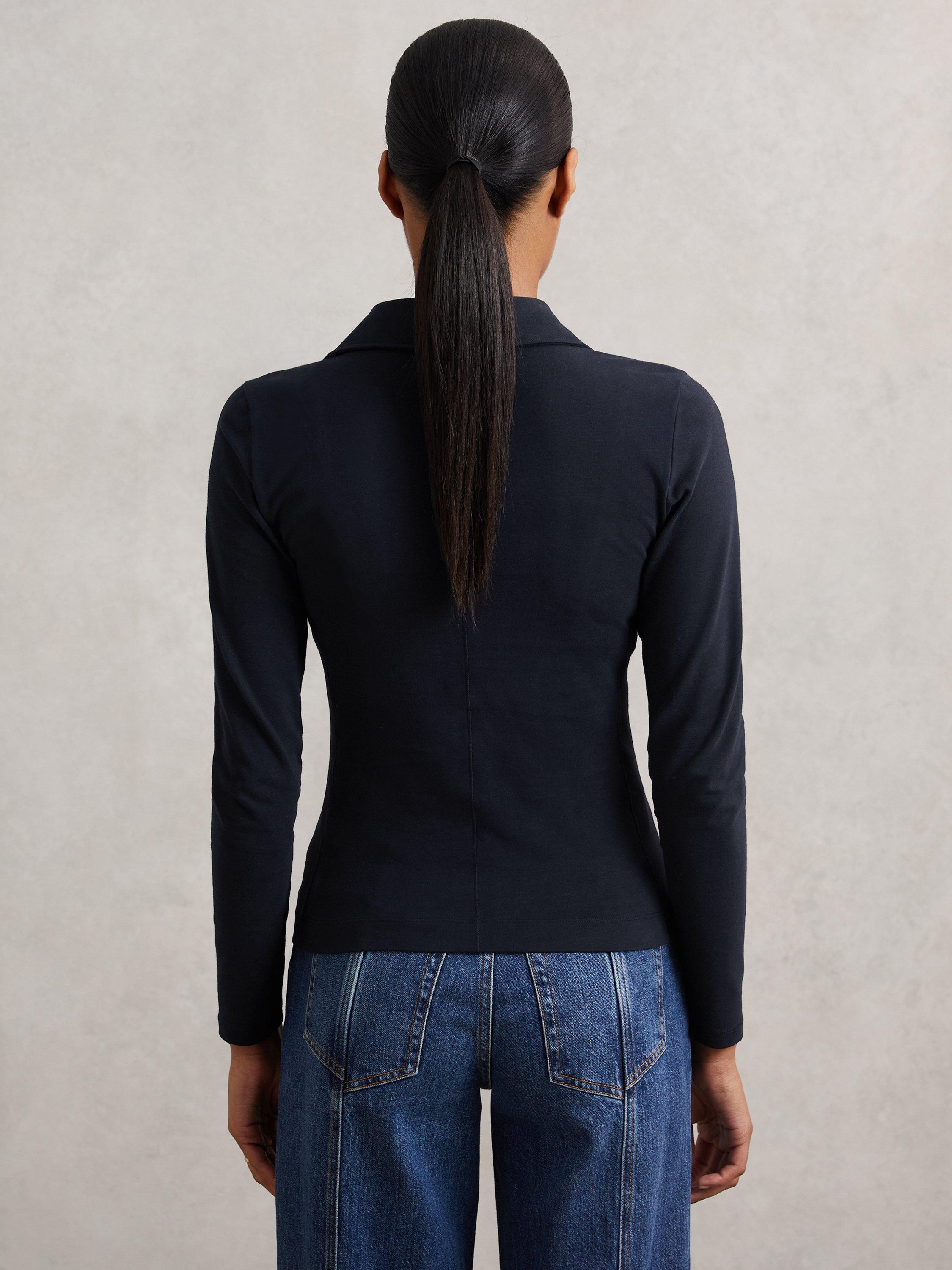 Product image 2 of 5, which shows Reiss Novi Collared Long Sleeve Top, Navy, 10