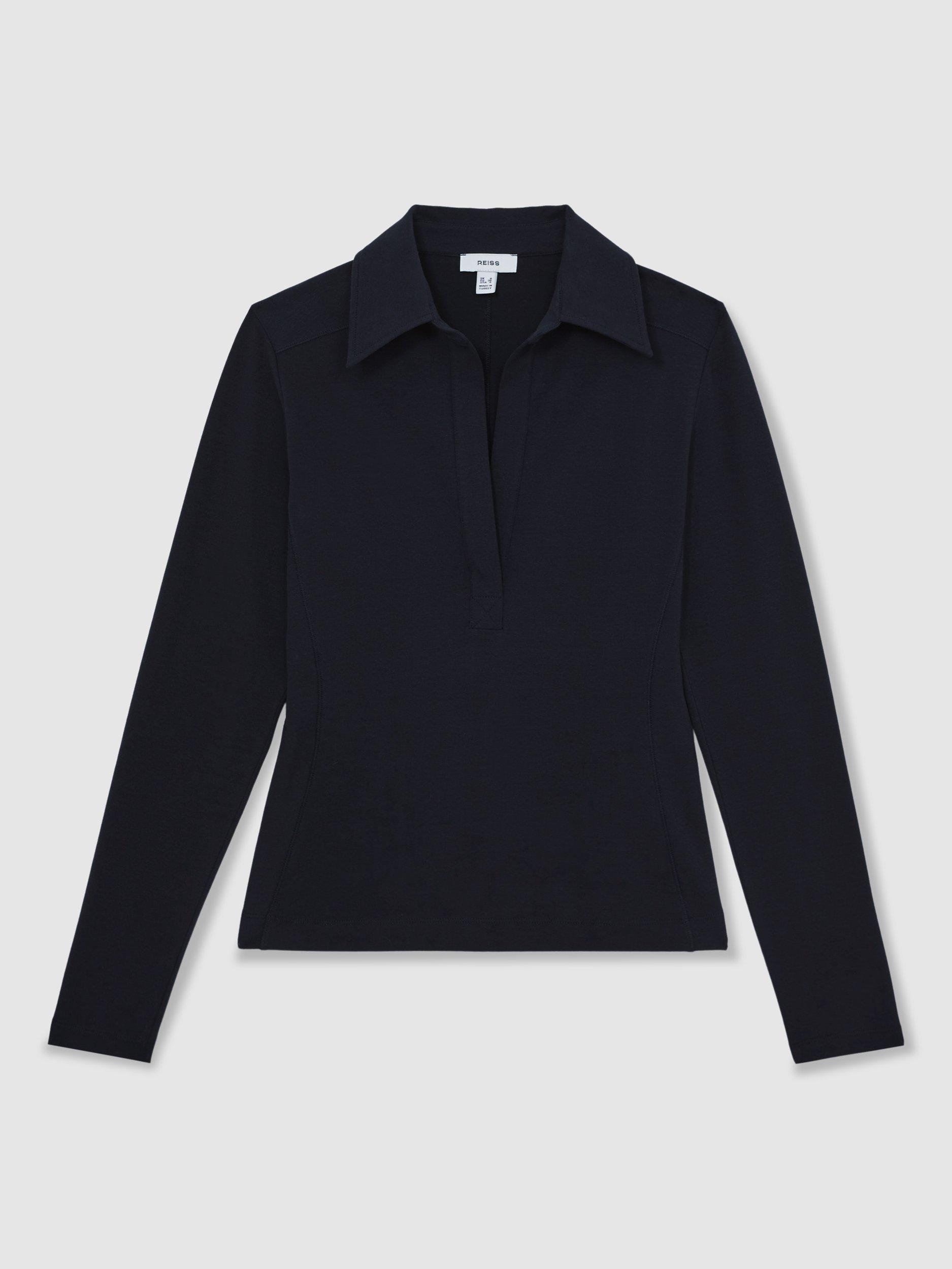 Product image 3 of 5, which shows Reiss Novi Collared Long Sleeve Top, Navy, 10