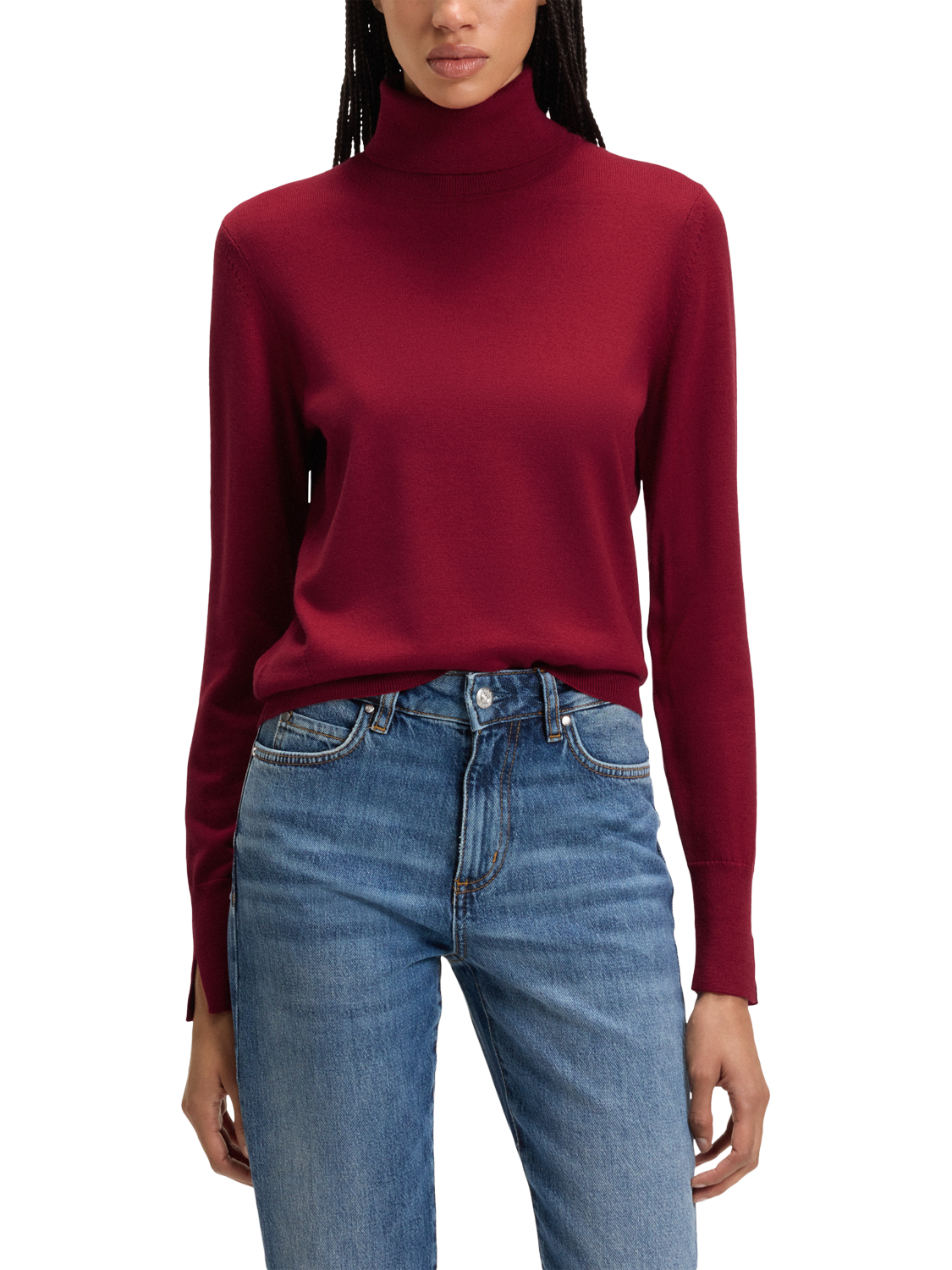 Product image 1 of 5, which shows BOSS Fasecta Pure Wool Jumper, Dark Red, S