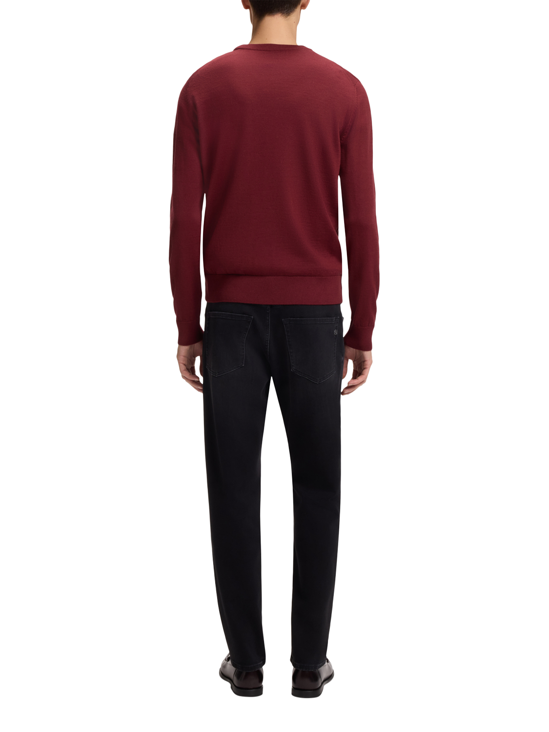 Product image 2 of 5, which shows BOSS Wool Blend Textured Crew Neck Jumper, Dark Red, S