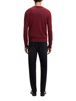 BOSS Wool Blend Textured Crew Neck Jumper - view 2, Dark Red