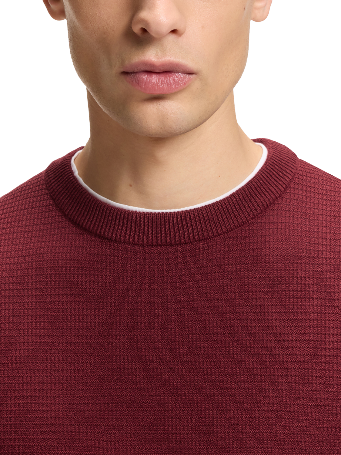 Product image 5 of 5, which shows BOSS Wool Blend Textured Crew Neck Jumper, Dark Red, S