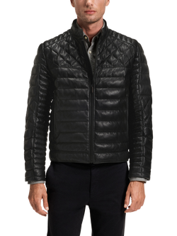 BOSS Padded Leather Jacket, Black, Black