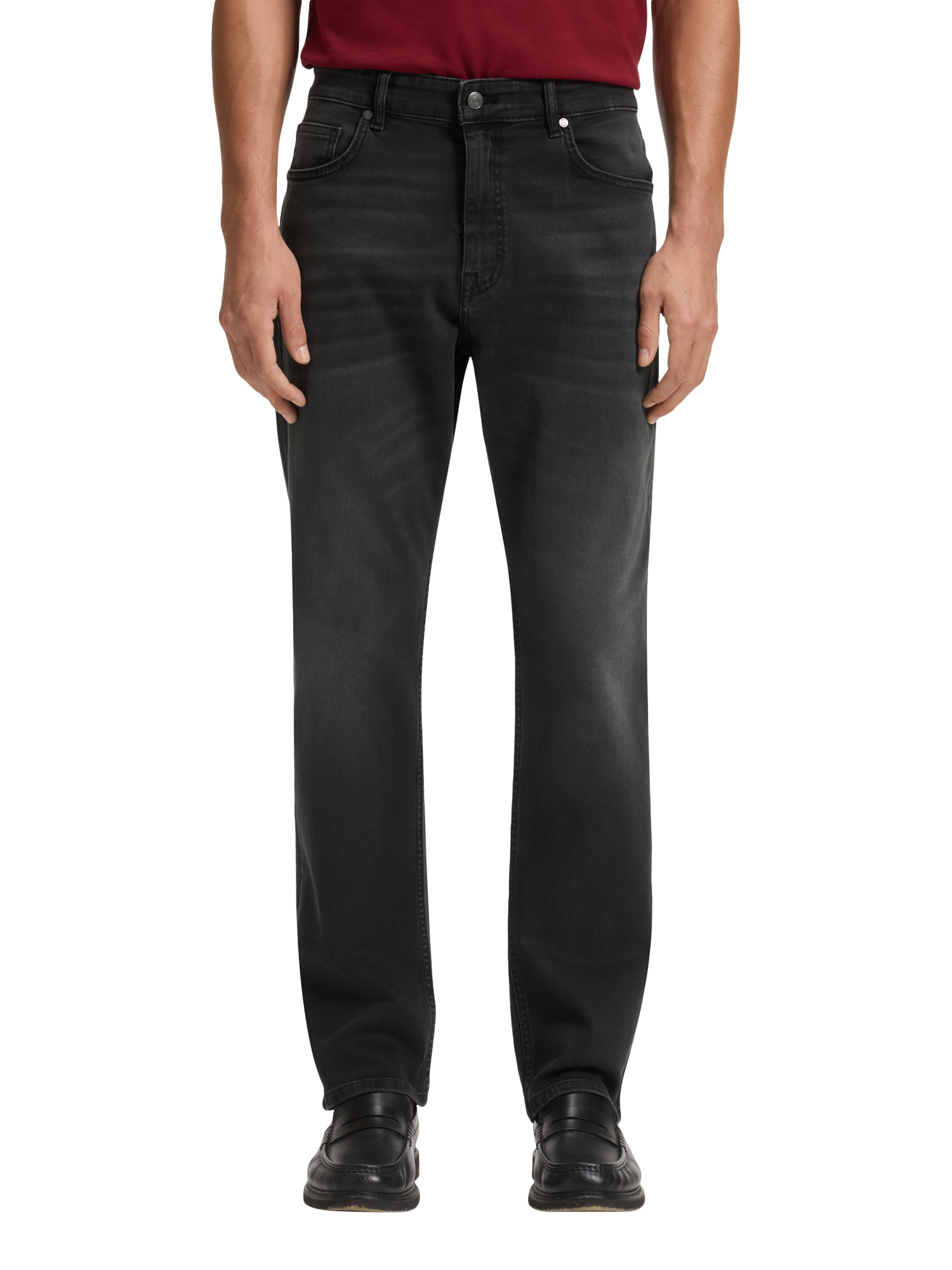 Product image 1 of 5, which shows HUGO BOSS BOSS Mid Rise Straight Jeans, Charcoal, 30R