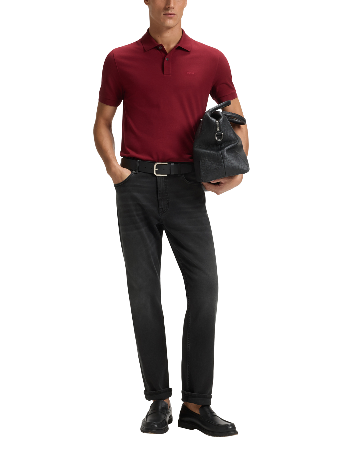 Product image 3 of 5, which shows HUGO BOSS BOSS Mid Rise Straight Jeans, Charcoal, 30R