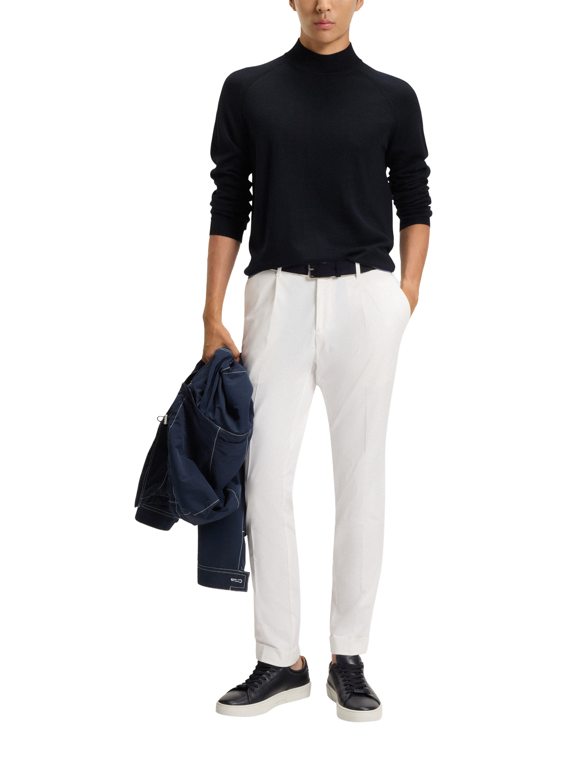 Product image 3 of 5, which shows BOSS High Neck Wool Blend Knit Jumper, Dark Blue, S