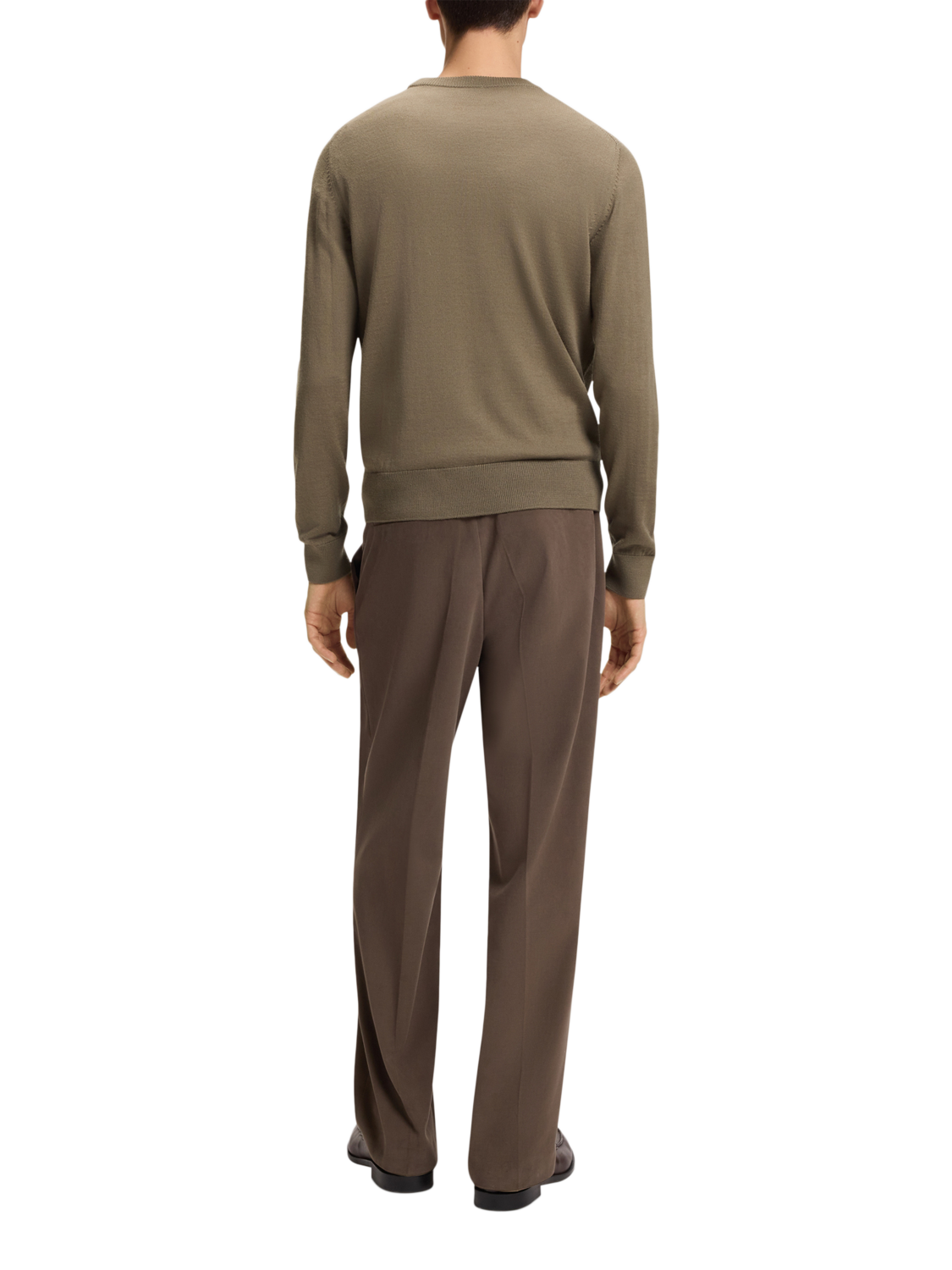 Product image 2 of 4, which shows BOSS Wool Blend Textured Crew Neck Jumper, Open Brown, S