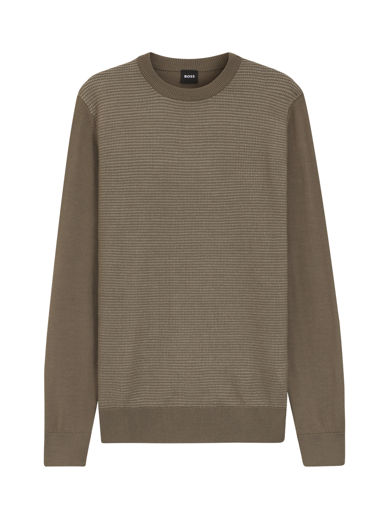 Product image 4 of 4, which shows BOSS Wool Blend Textured Crew Neck Jumper, Open Brown, S