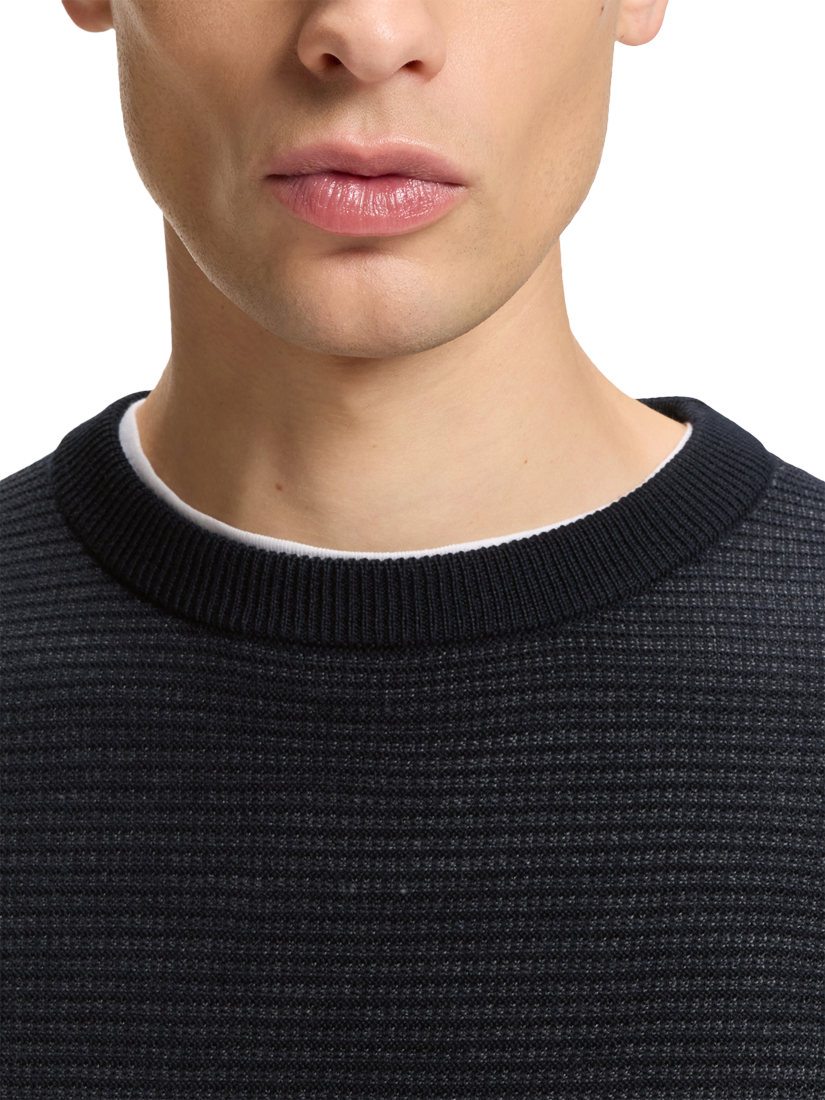 Product image 5 of 5, which shows BOSS Wool Blend Textured Crew Neck Jumper, Dark Blue, XL