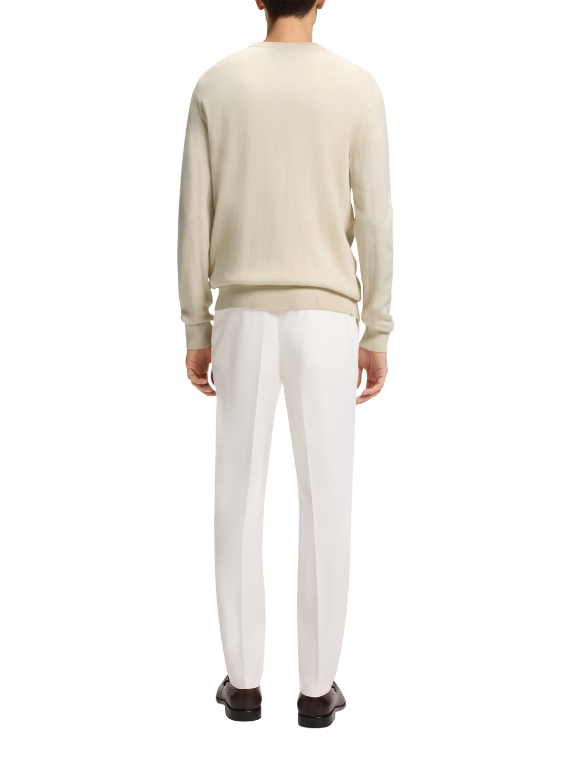 Product image 2 of 5, which shows BOSS Wool Blend Textured Crew Neck Jumper, Open White, M