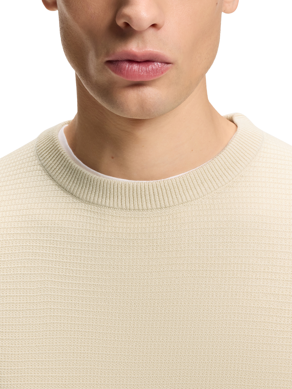 Product image 5 of 5, which shows BOSS Wool Blend Textured Crew Neck Jumper, Open White, M
