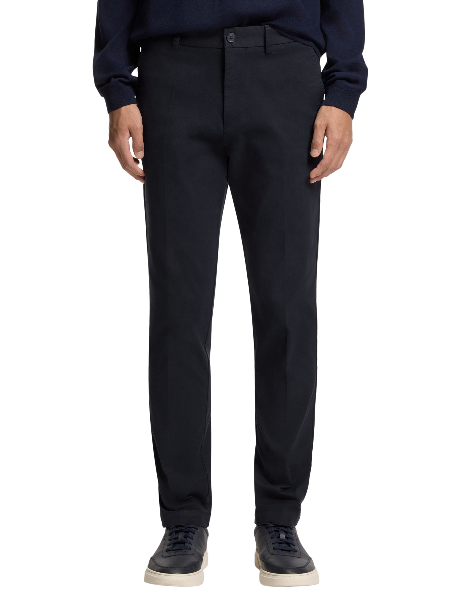 Product image 1 of 5, which shows HUGO BOSS BOSS Cotton Blend Slim Chinos, Dark Blue, 30R