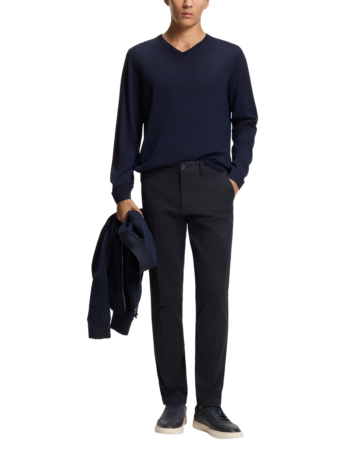 Product image 3 of 5, which shows HUGO BOSS BOSS Cotton Blend Slim Chinos, Dark Blue, 30R
