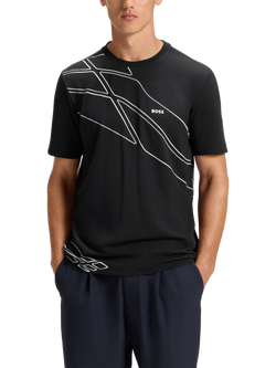 HUGO BOSS BOSS Crew Neck Geometric Print Cotton Blend T-Shirt, Dark Blue