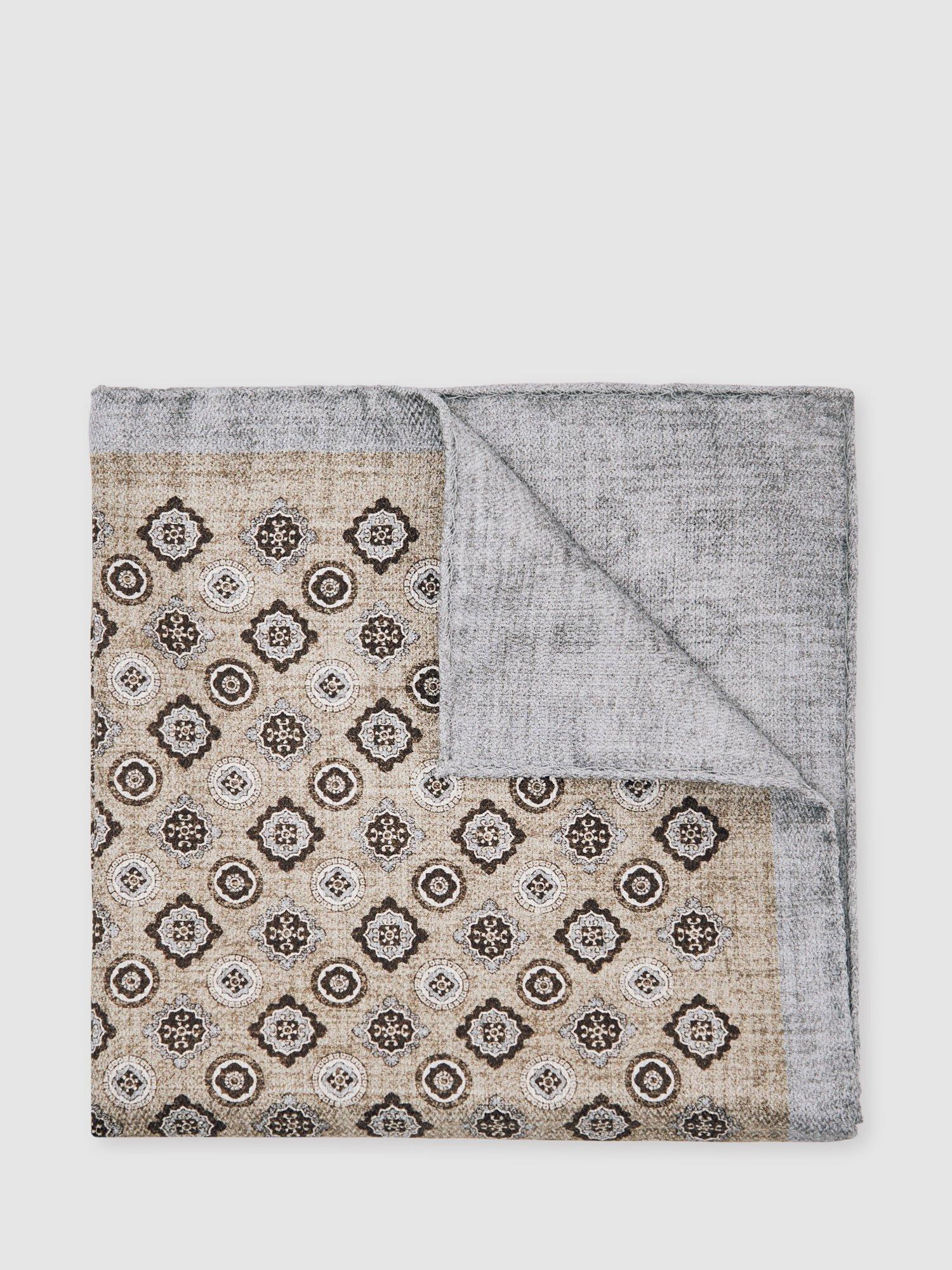 Product image 1 of 3, which shows Reiss Costanzo Silk Pocket Square, Oatmeal Melange, One Size