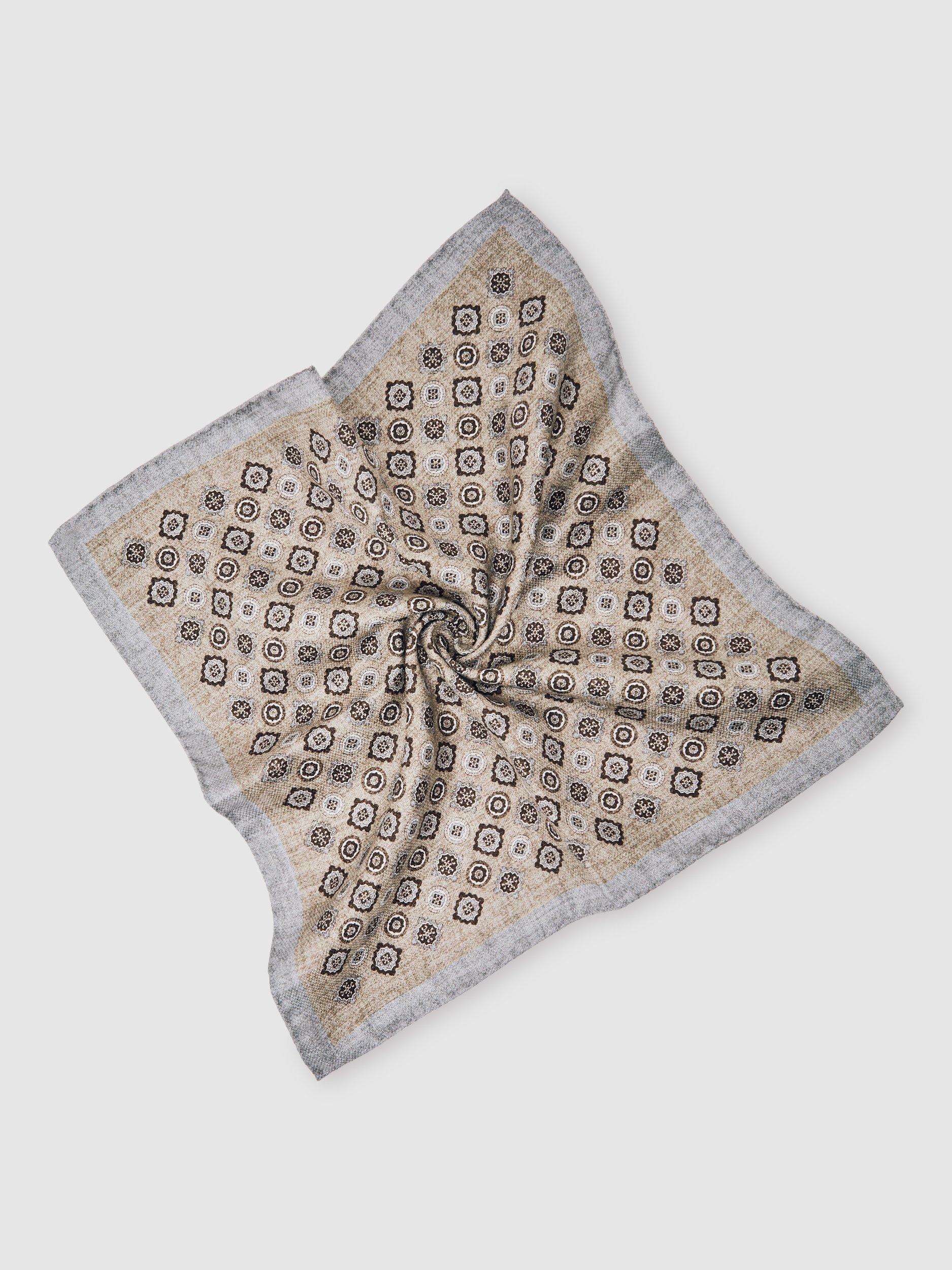 Product image 2 of 3, which shows Reiss Costanzo Silk Pocket Square, Oatmeal Melange, One Size