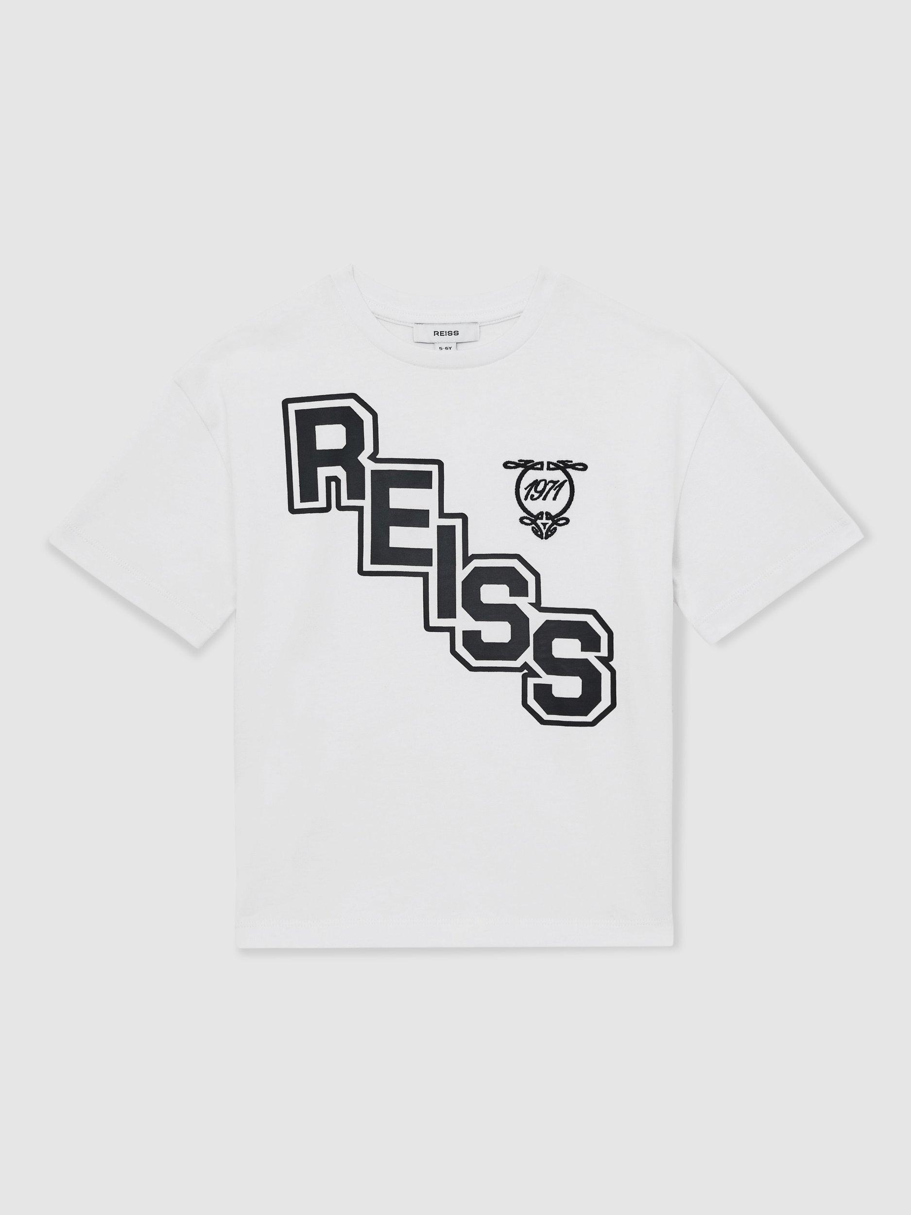 Product image 2 of 4, which shows Reiss Kids' Glen T-Shirt, White/Navy, 3-4 years