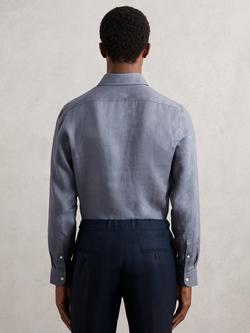 Reiss Ruban Linen Button-Through Shirt - view 2, Airforce Blue