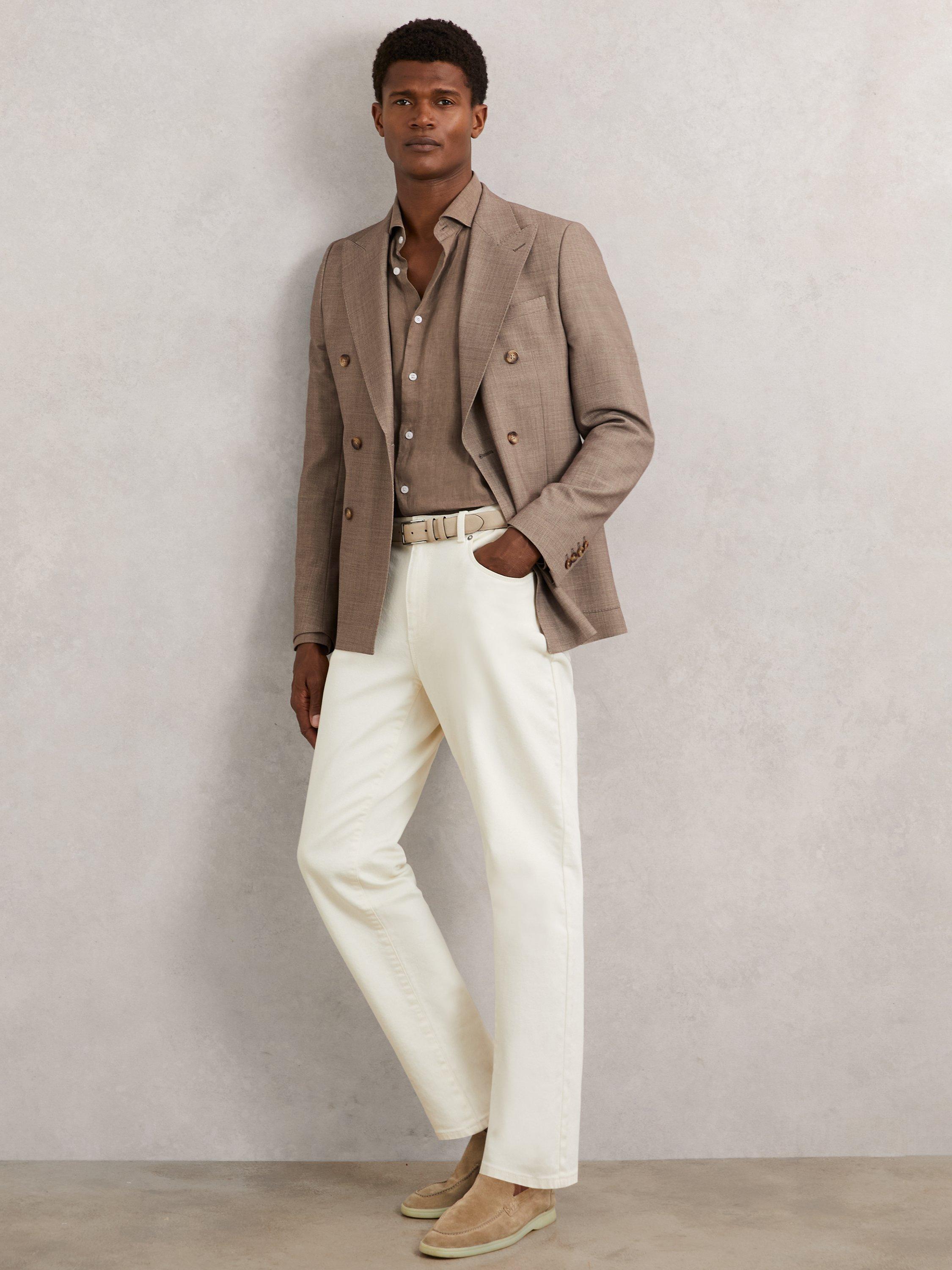 Product image 4 of 5, which shows Reiss Ruban Linen Button-Through Shirt, Light Taupe Brown, XS
