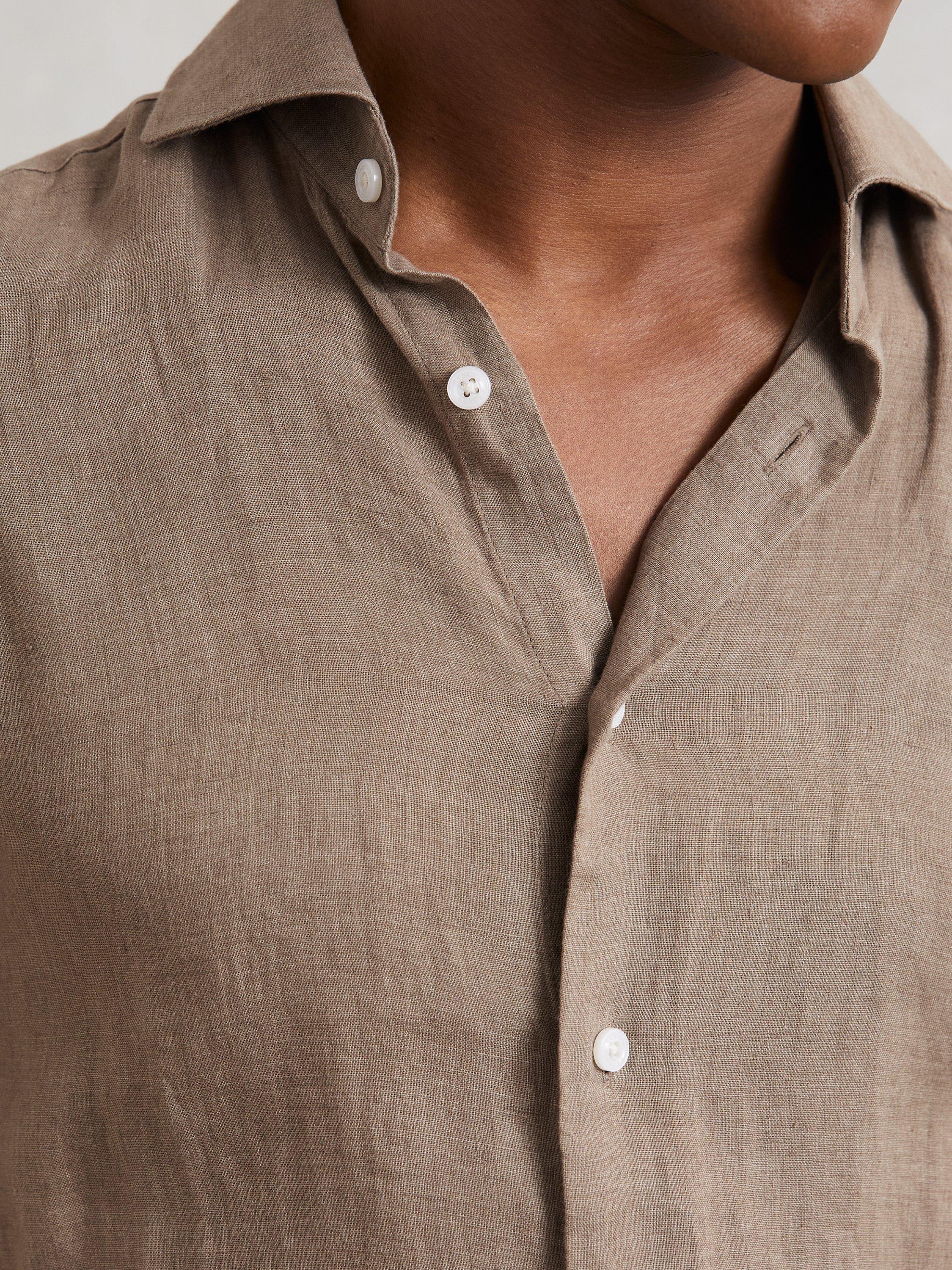 Product image 5 of 5, which shows Reiss Ruban Linen Button-Through Shirt, Light Taupe Brown, XS