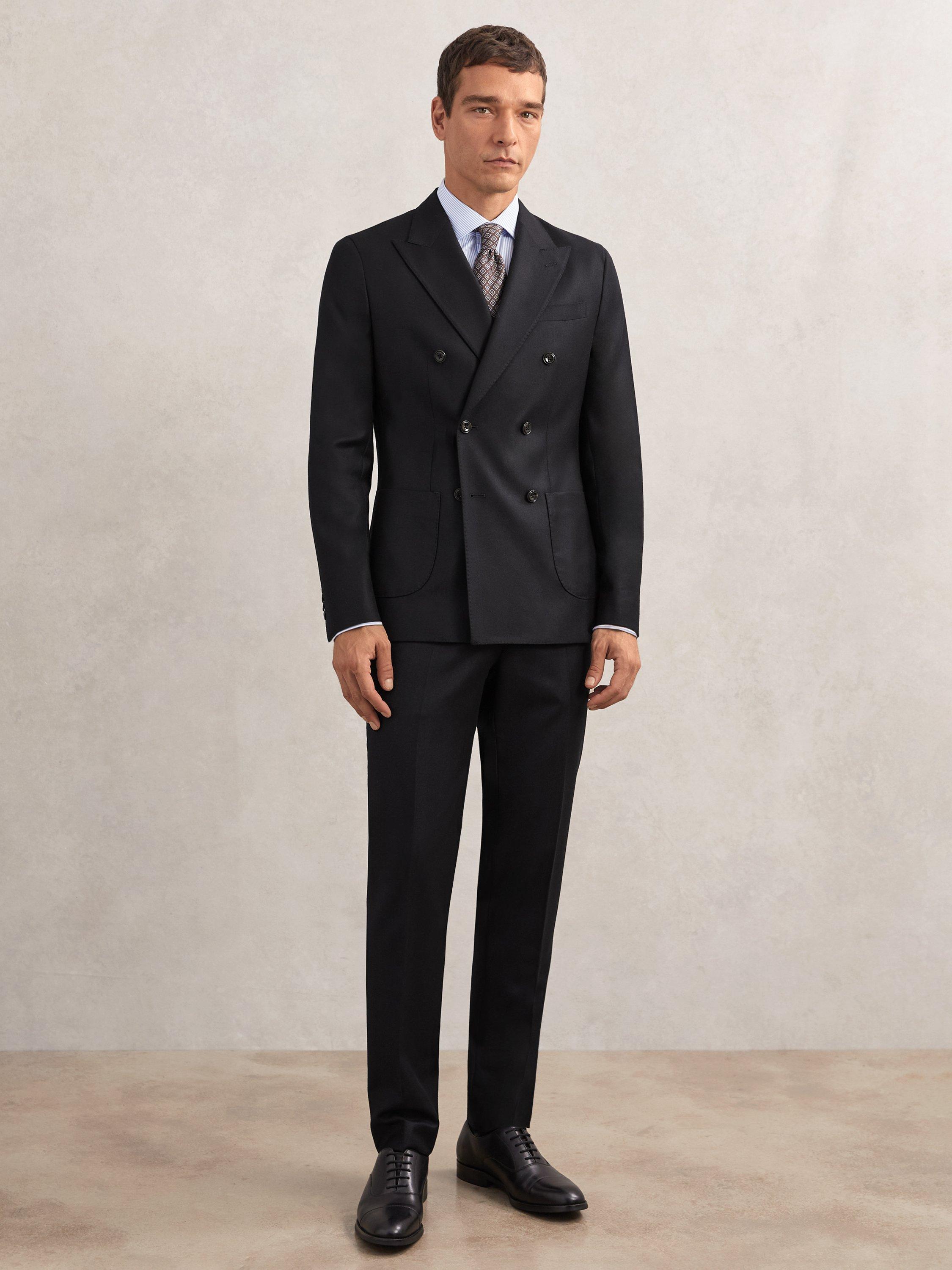 Product image 1 of 5, which shows Reiss Muse Flannel Trousers, Navy, 28R