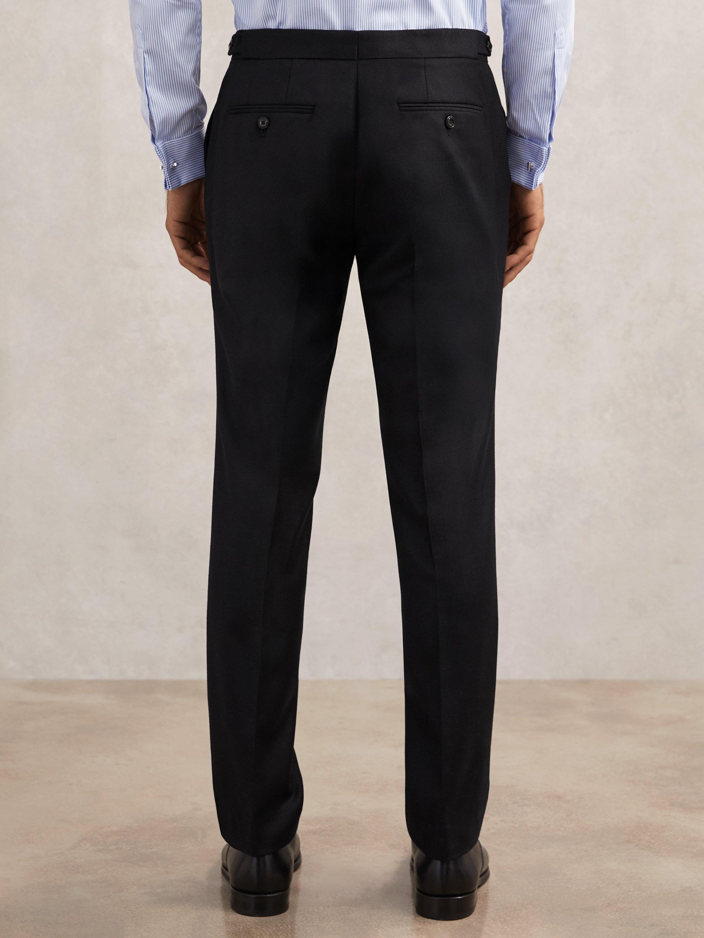 Product image 2 of 5, which shows Reiss Muse Flannel Trousers, Navy, 28R