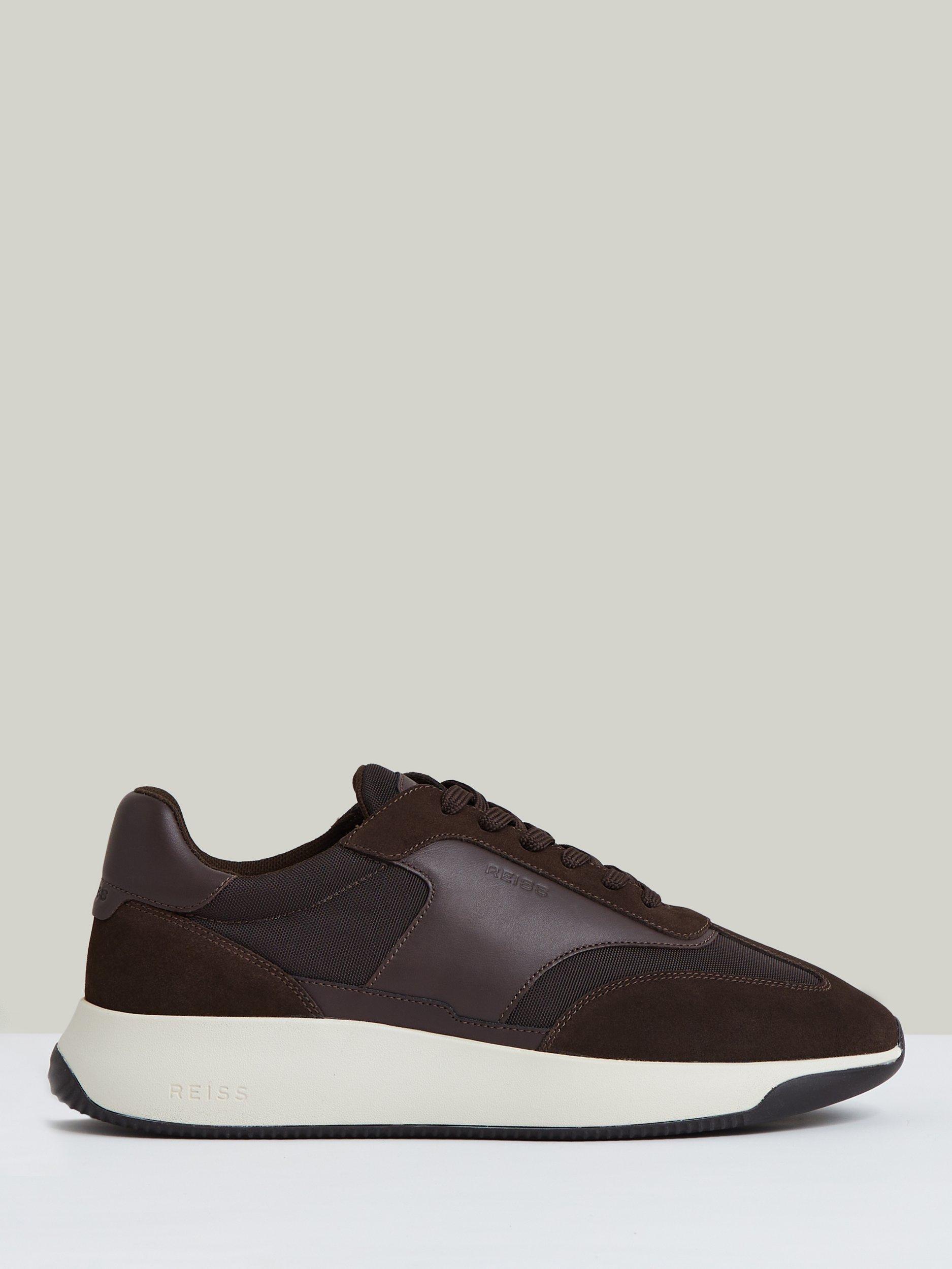 Product image 1 of 5, which shows Reiss Emmett Lace Up Trainers, Brown, 10